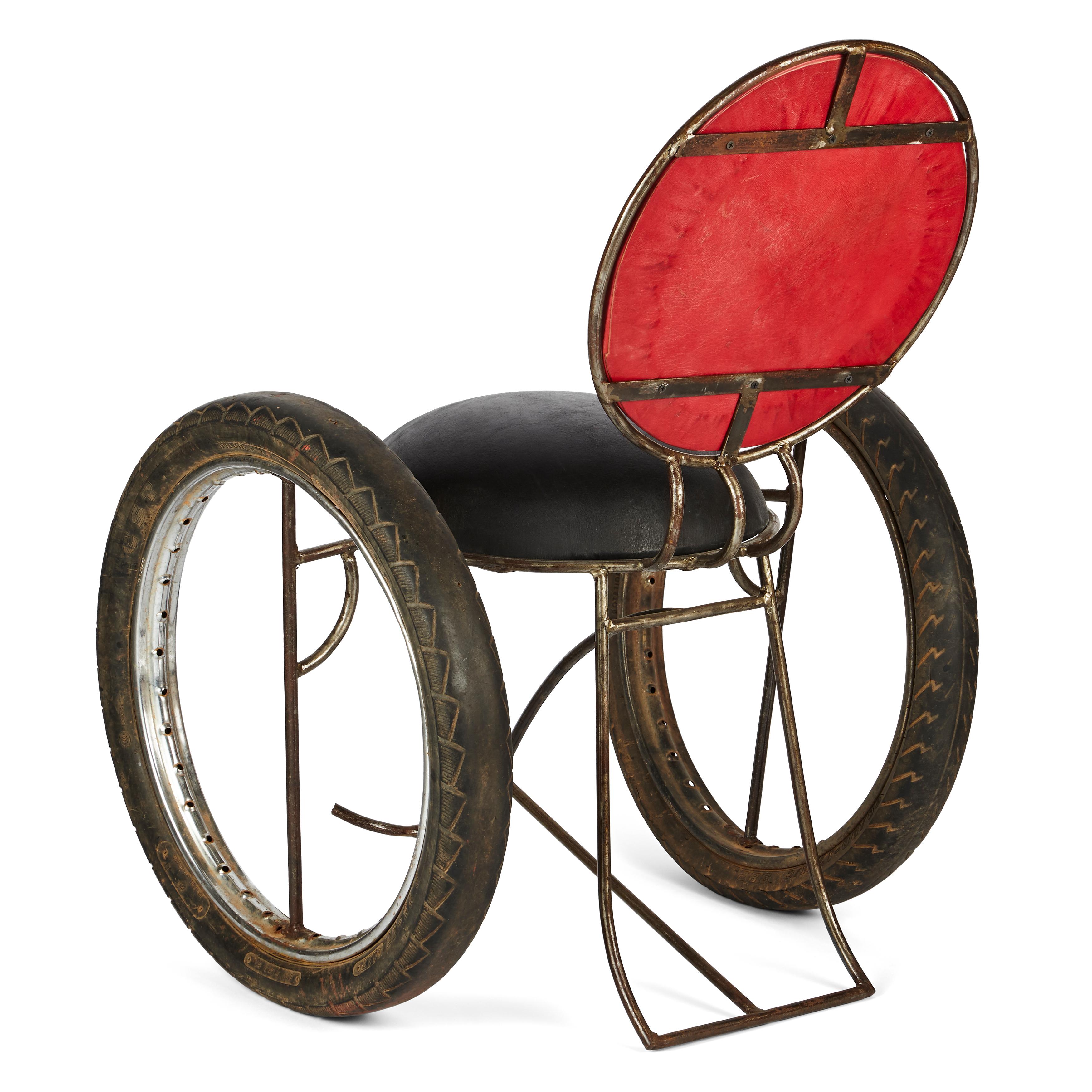 Modern Contemporary Leather, Metal 'Wheelchair' Chair For Sale