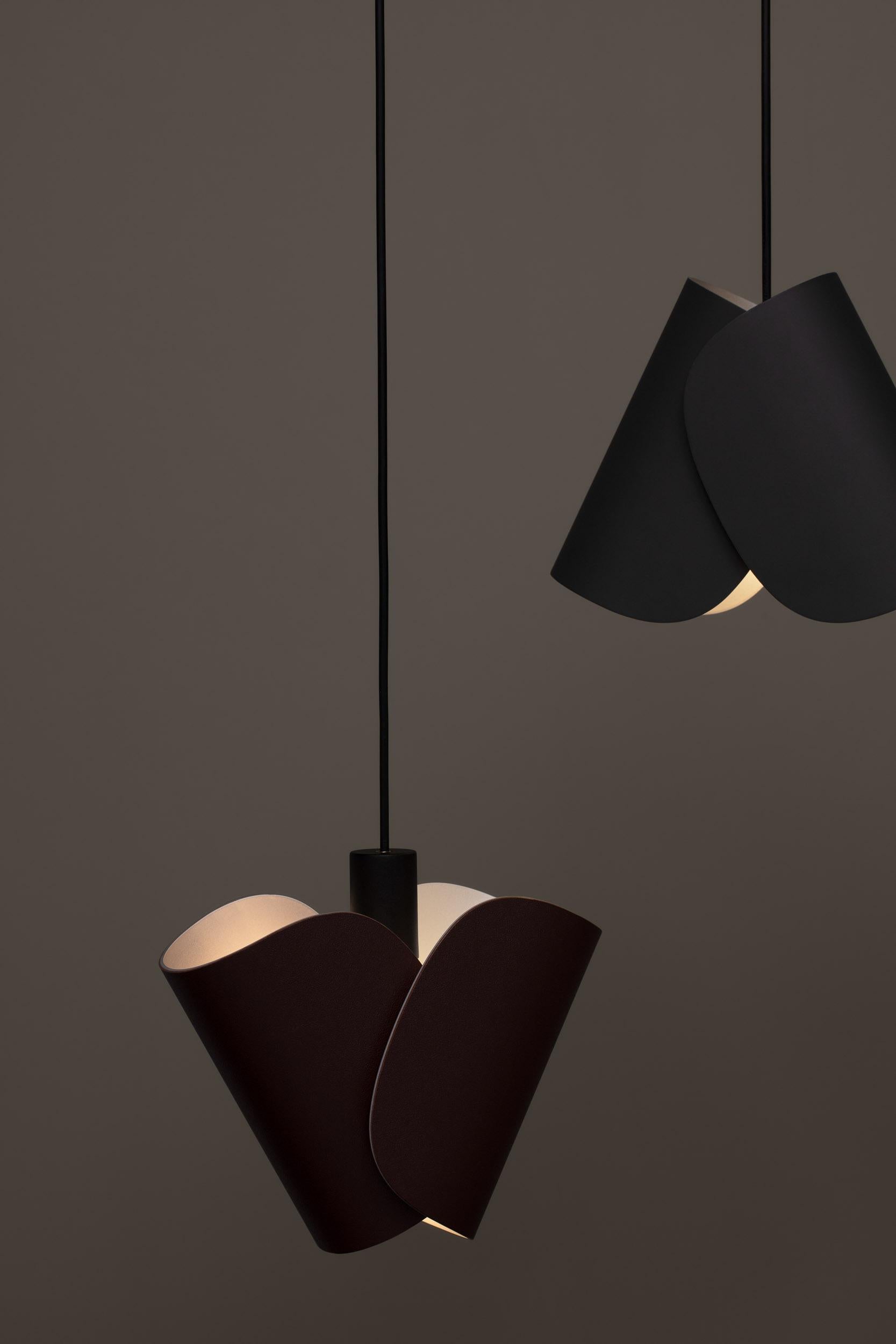 Korean Contemporary Leather Pendant Lamp 'Flip' by Sebastian Herkner x AGO, Brown  For Sale