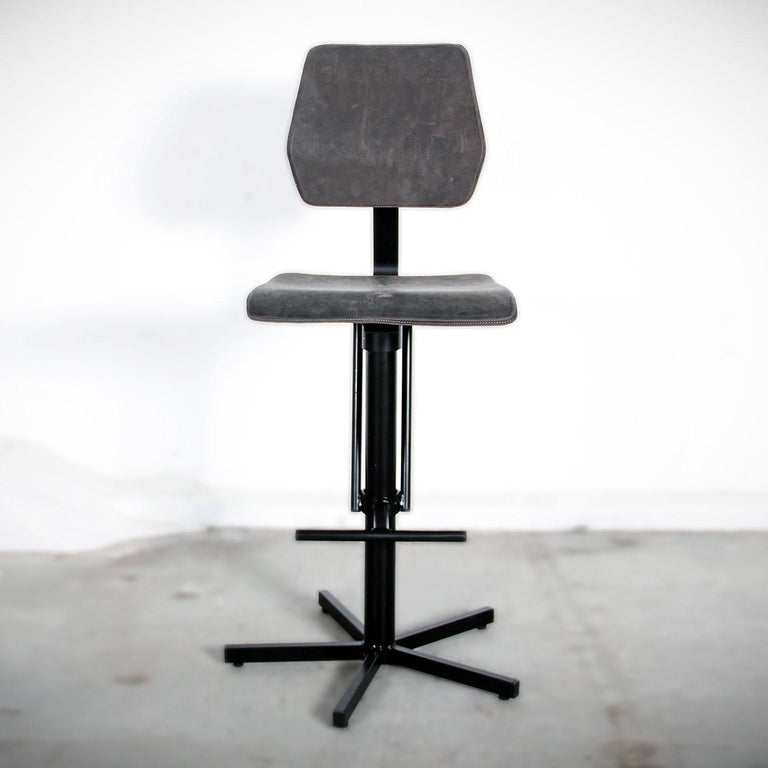 Contemporary Leather and Steel Barstool, Kodak by Jesse Sanderson for