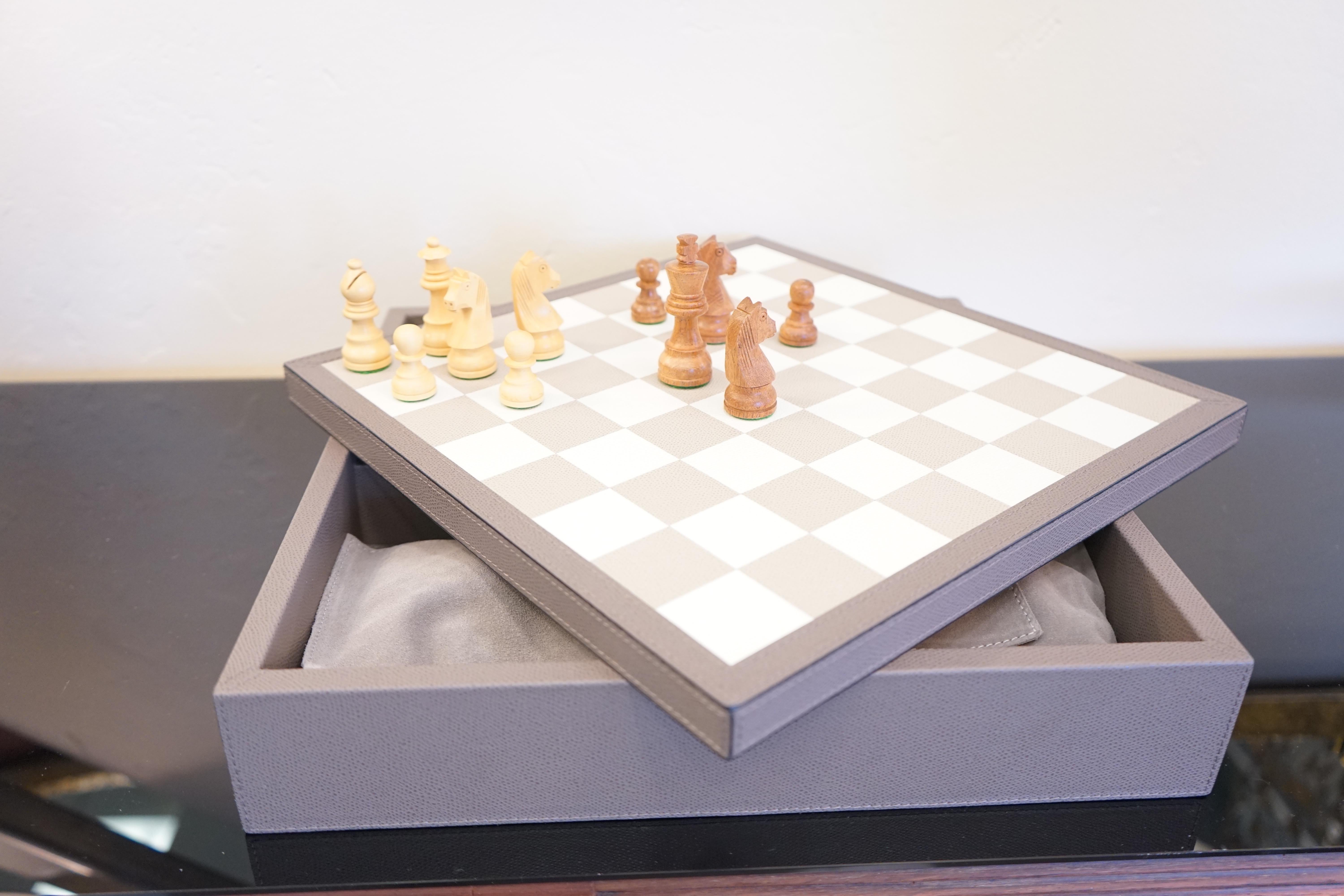 Contemporary Stone and Ivory Leather Triple Game Box 5