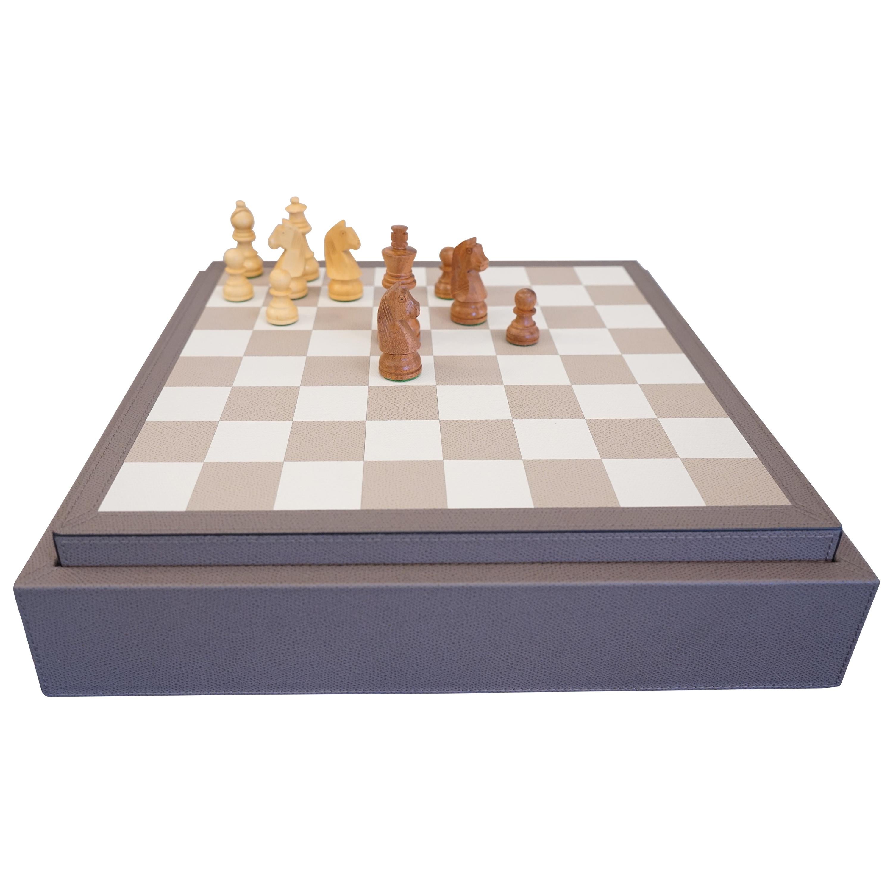 Contemporary Stone and Ivory Leather Triple Game Box