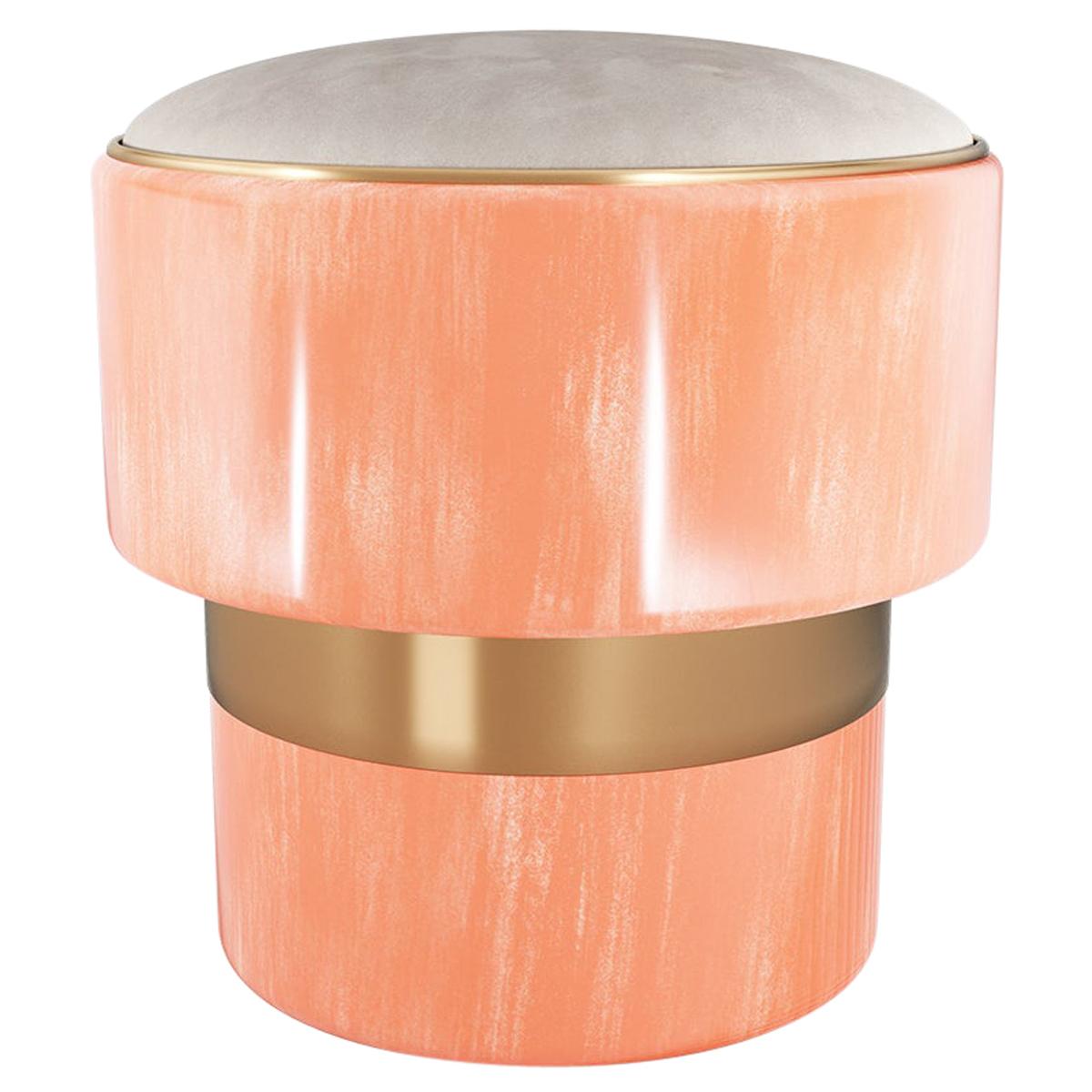 21st Century Contemporary Stool In Suede, Handpainted Lacquer & Golden Details For Sale