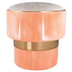 21st Century Contemporary Stool In Suede, Handpainted Lacquer & Golden Details