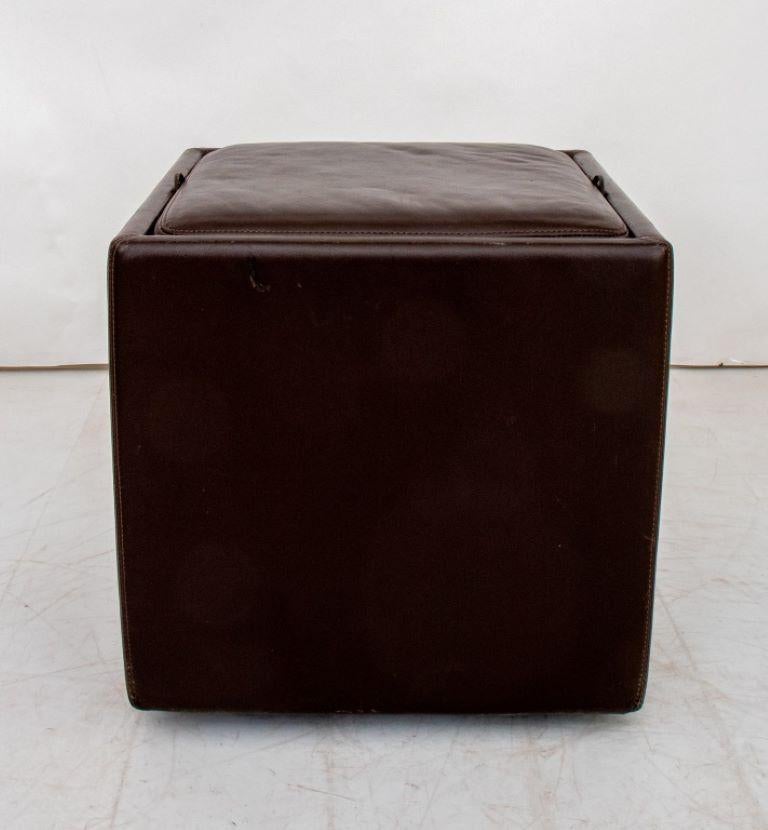 Modern Contemporary Leather Tray Table Storage Ottoman For Sale