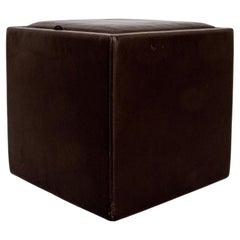 Used Contemporary Leather Tray Table Storage Ottoman