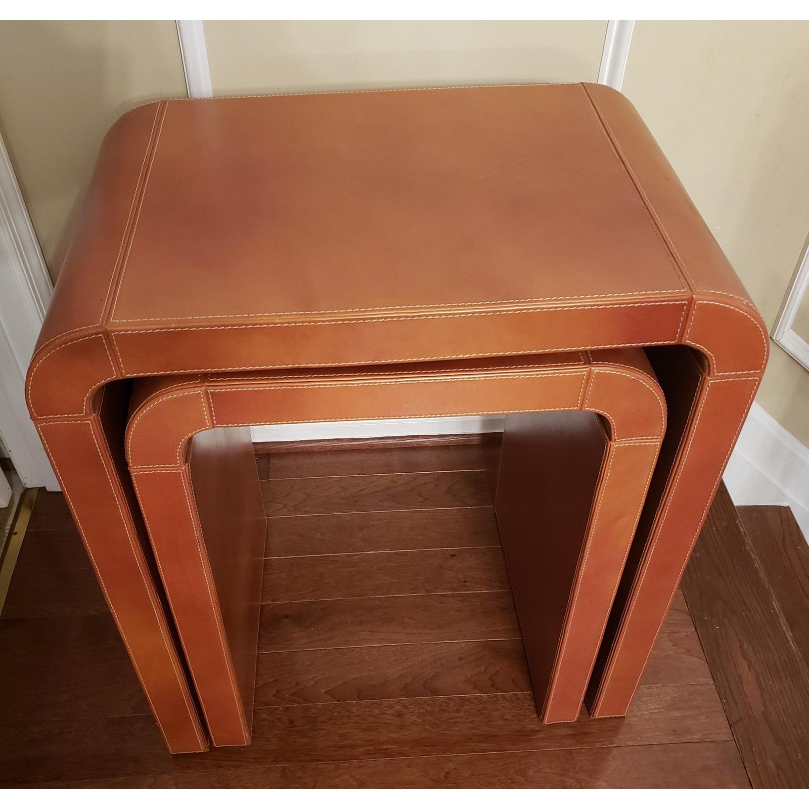 Contemporary Leather Waterfall Nesting Tables, Set of 2 In Good Condition In Germantown, MD