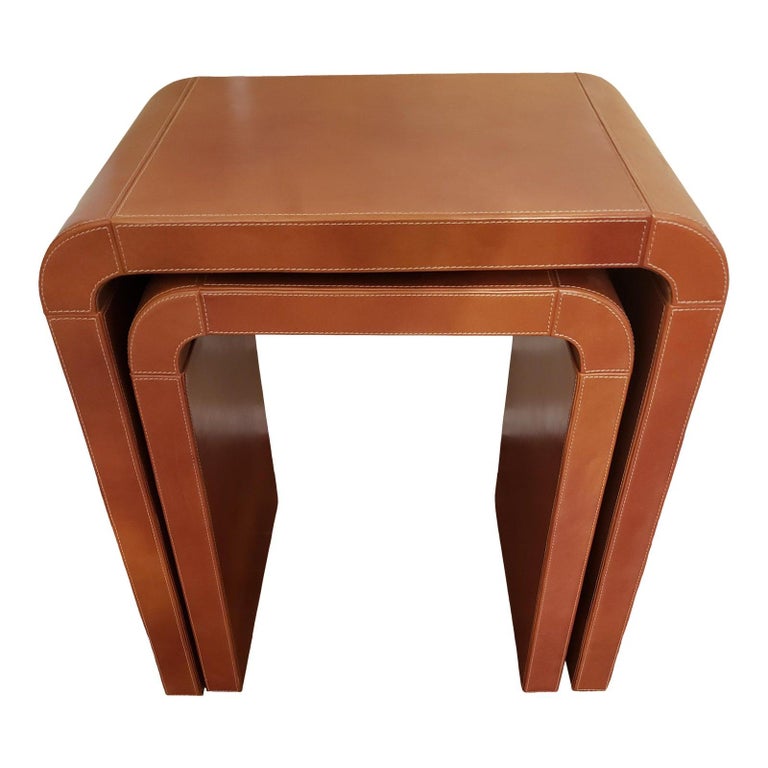 Contemporary Leather Waterfall Nesting Tables, Set of 2 at 1stDibs