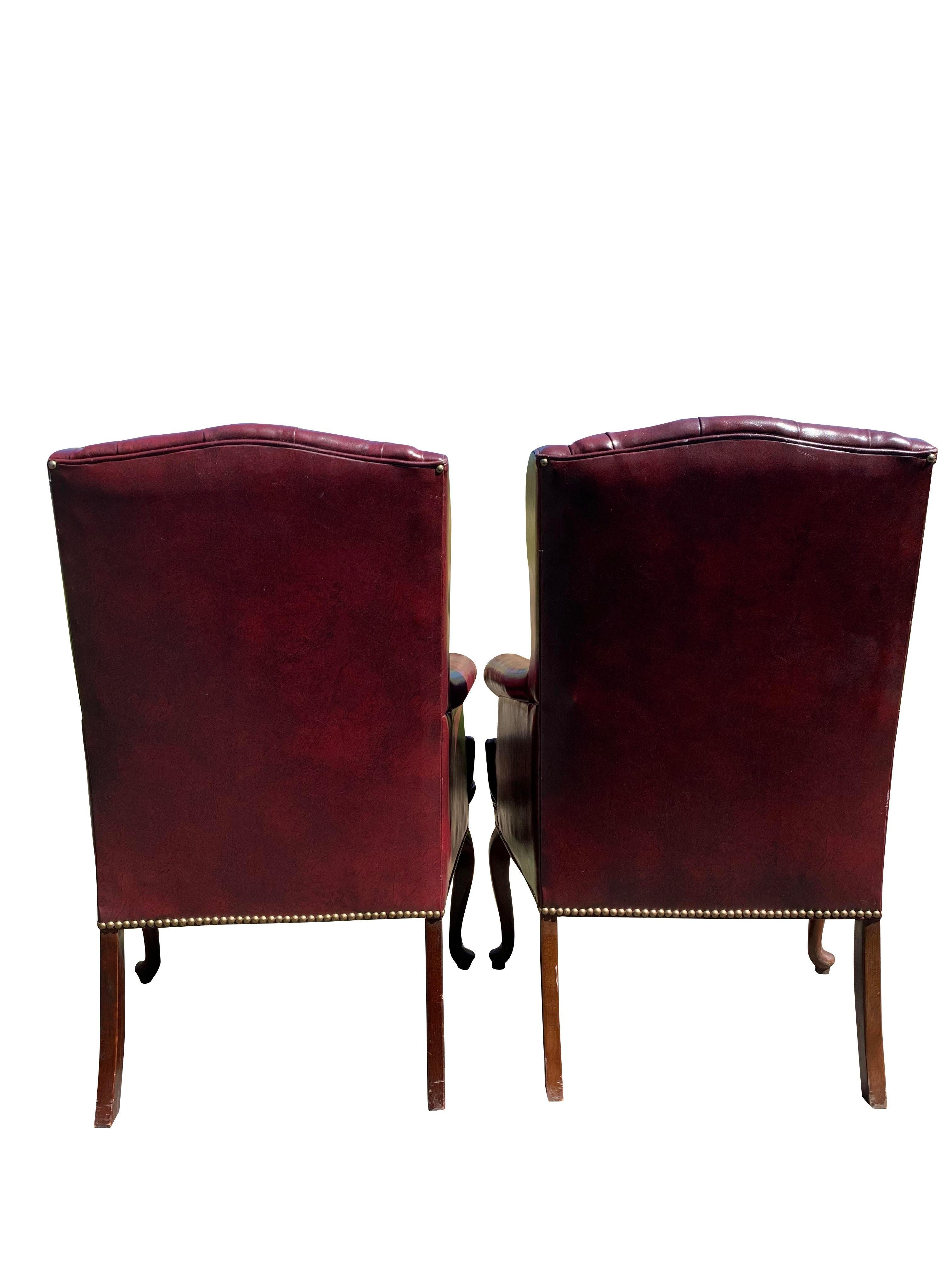 Wood Contemporary Leatherette Vegan Tufted Chesterfield Wingback Chairs in Red a Pair