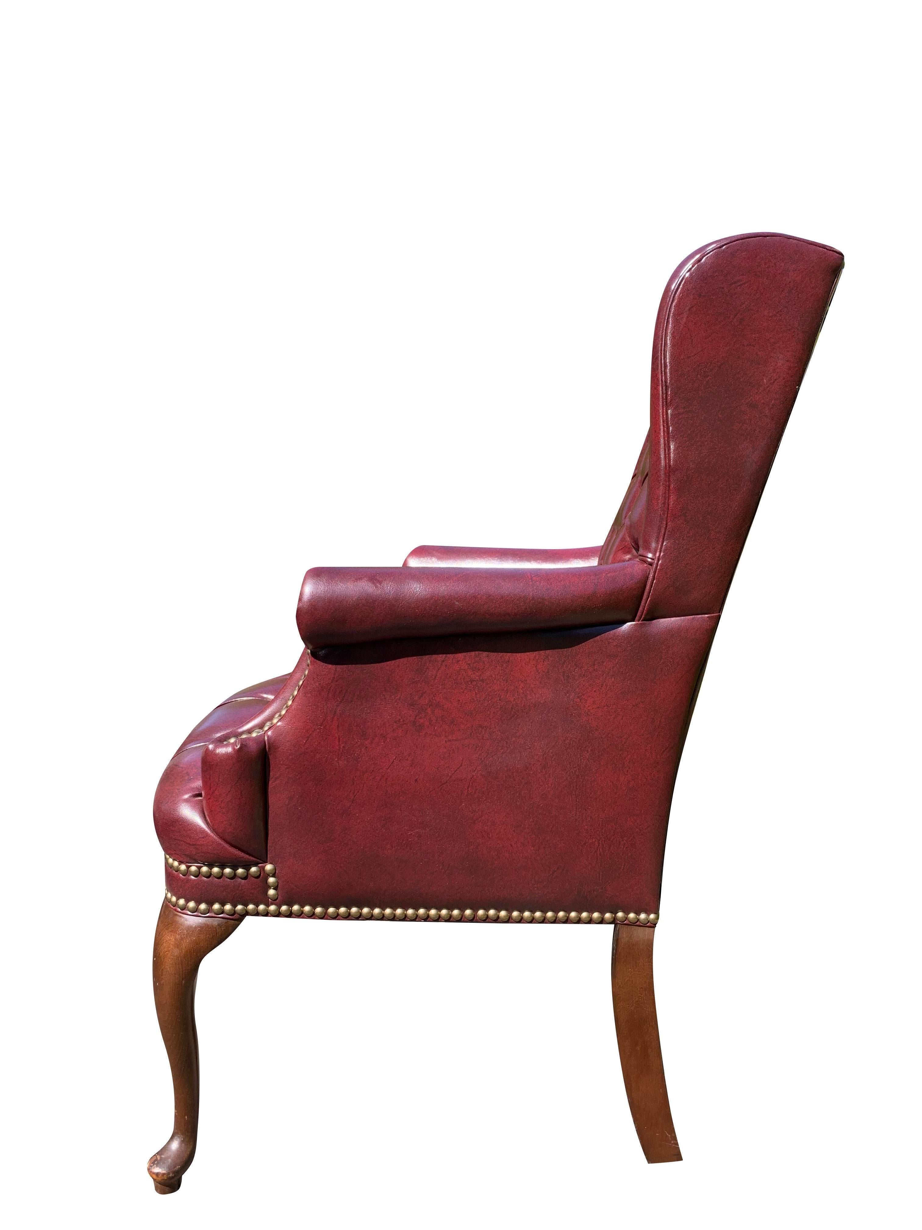 Contemporary Leatherette Vegan Tufted Chesterfield Wingback Chairs in Red a Pair 2