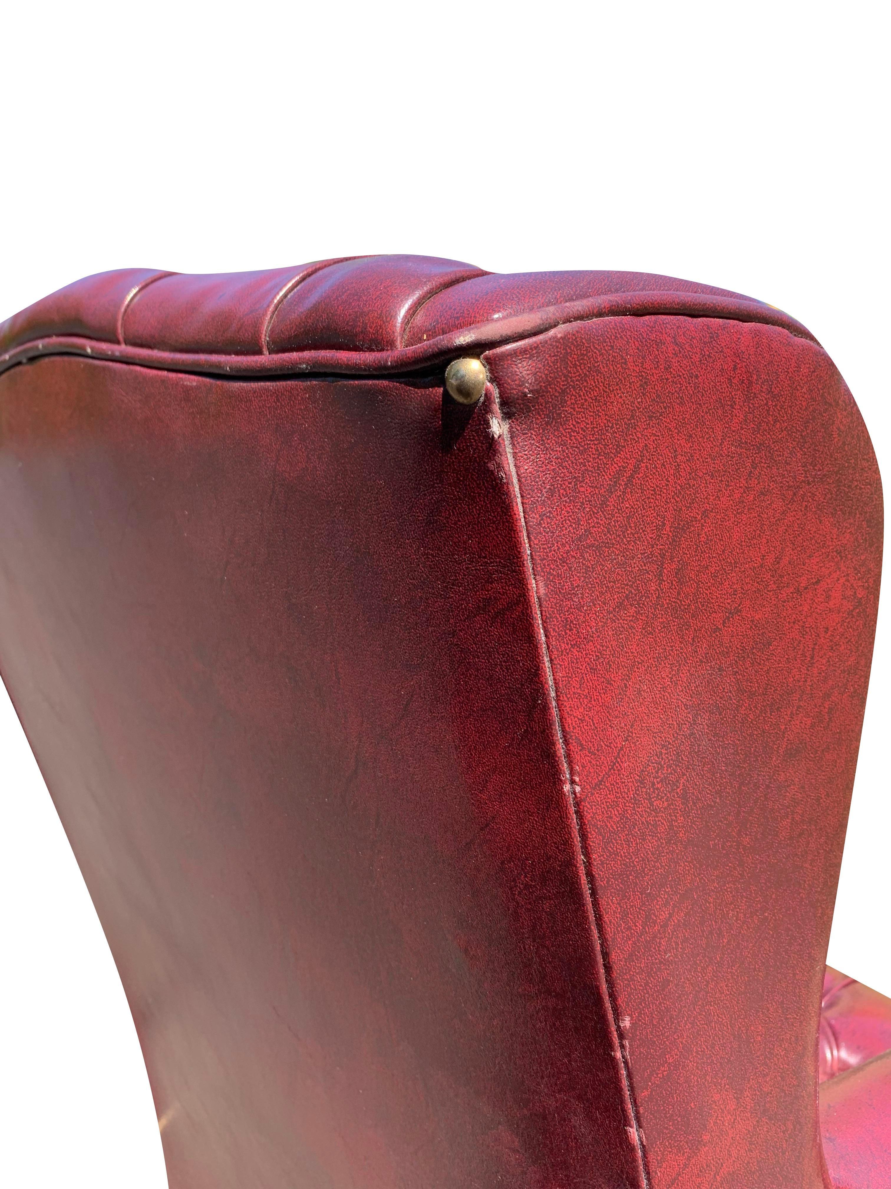 Contemporary Leatherette Vegan Tufted Chesterfield Wingback Chairs in Red a Pair 3