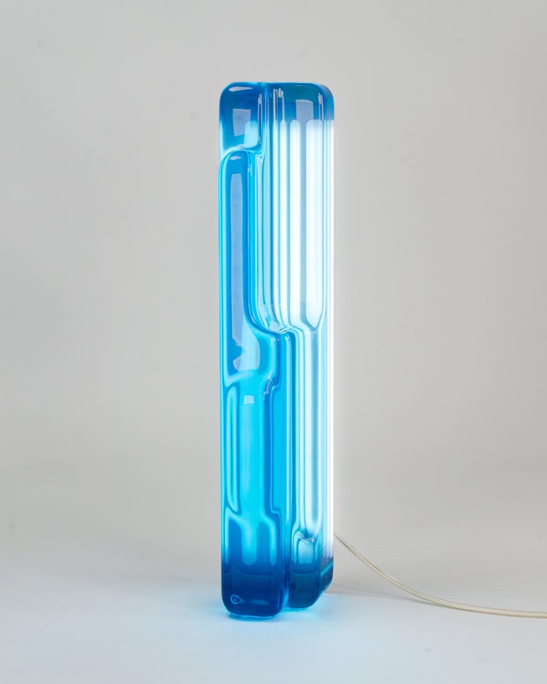 Contemporary Led Neon Blue Light with Resin, One of a Kind, Laurids