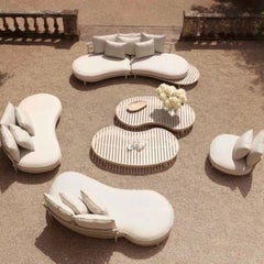 Contemporary Left-Hand Outdoor Sofa Module in Sand-Finish Aluminum