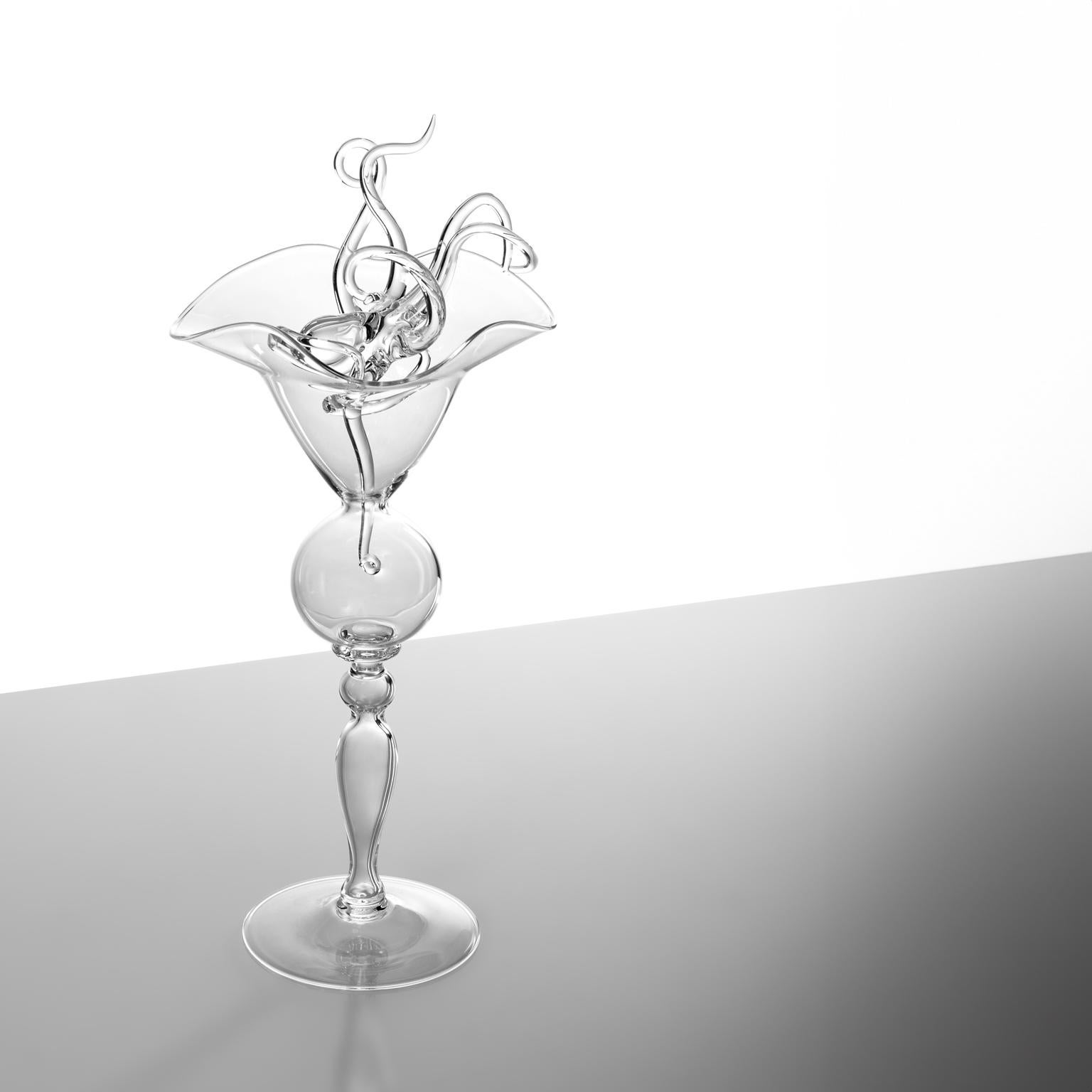 Modern Contemporary Leggerezza Hand-Blown Glass Sculptural Octopus Goblet #02 For Sale