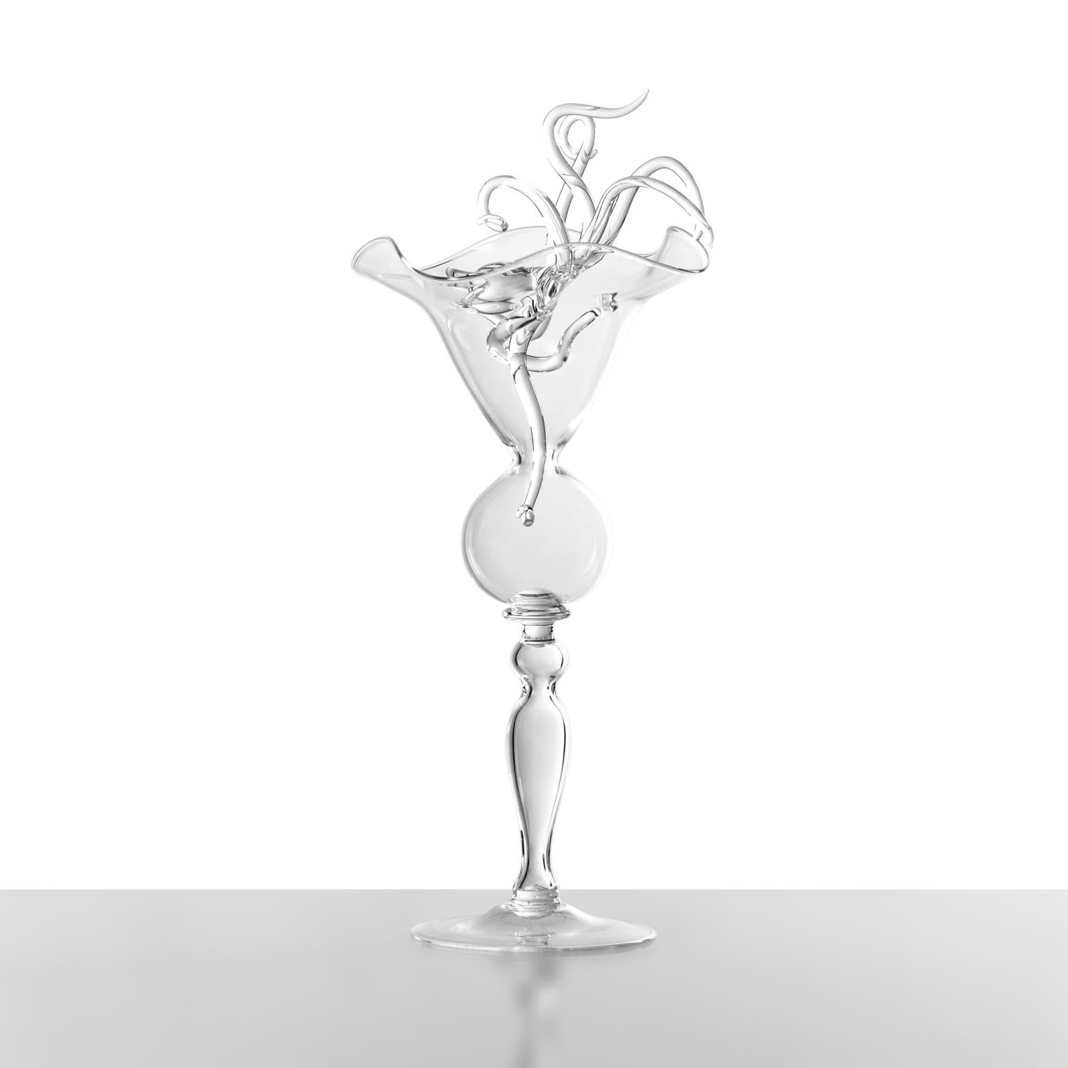 Italian Contemporary Leggerezza Hand-Blown Glass Sculptural Octopus Goblet #02 For Sale