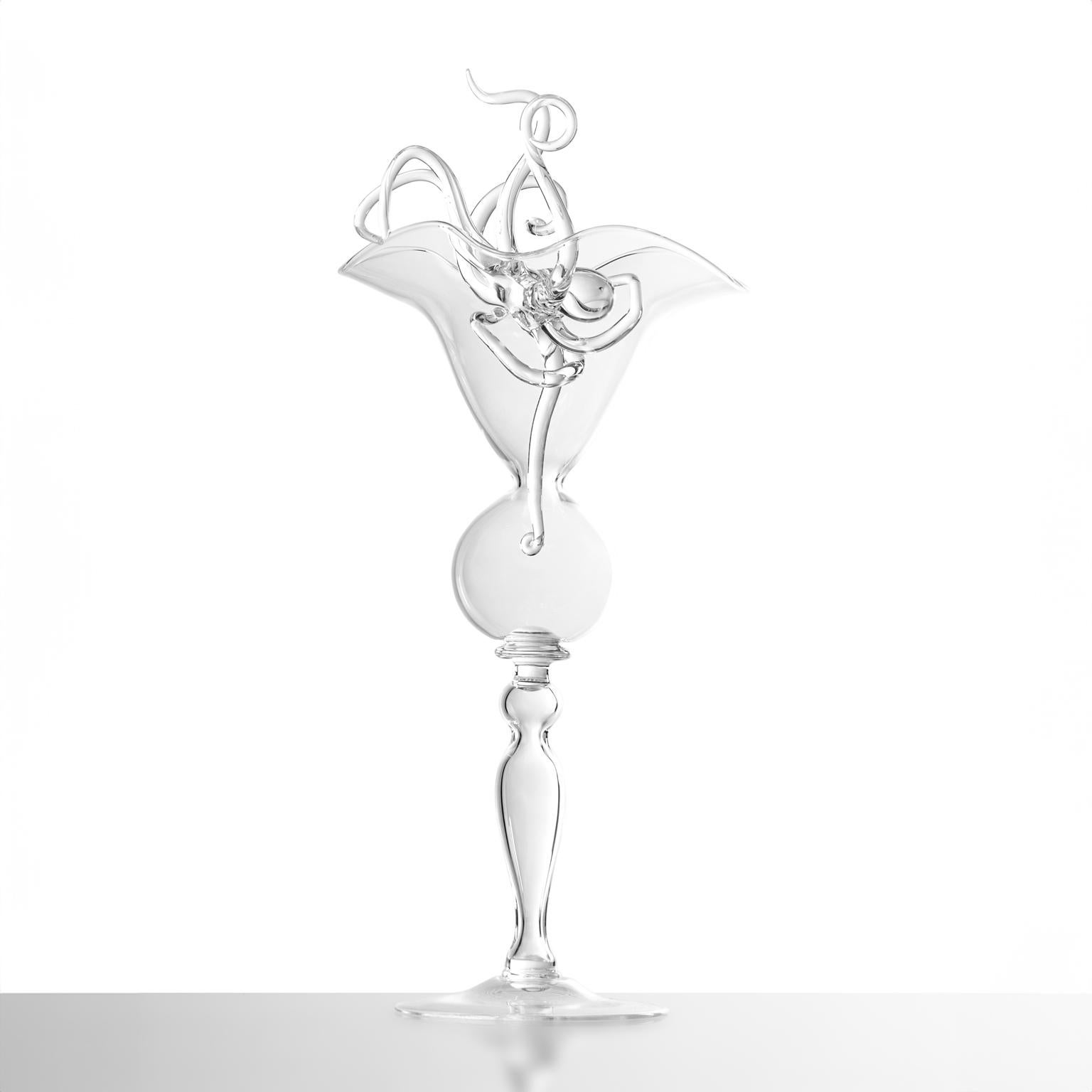 Hand-Crafted Contemporary Leggerezza Hand-Blown Glass Sculptural Octopus Goblet #02 For Sale