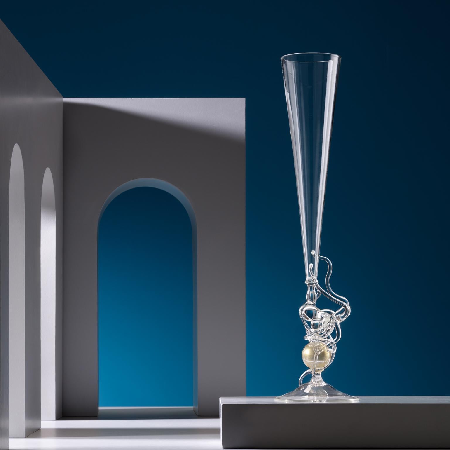 Modern Contemporary Leggerezza Octopus Transparent Hand-Blown Glasses Full Set Crestani For Sale