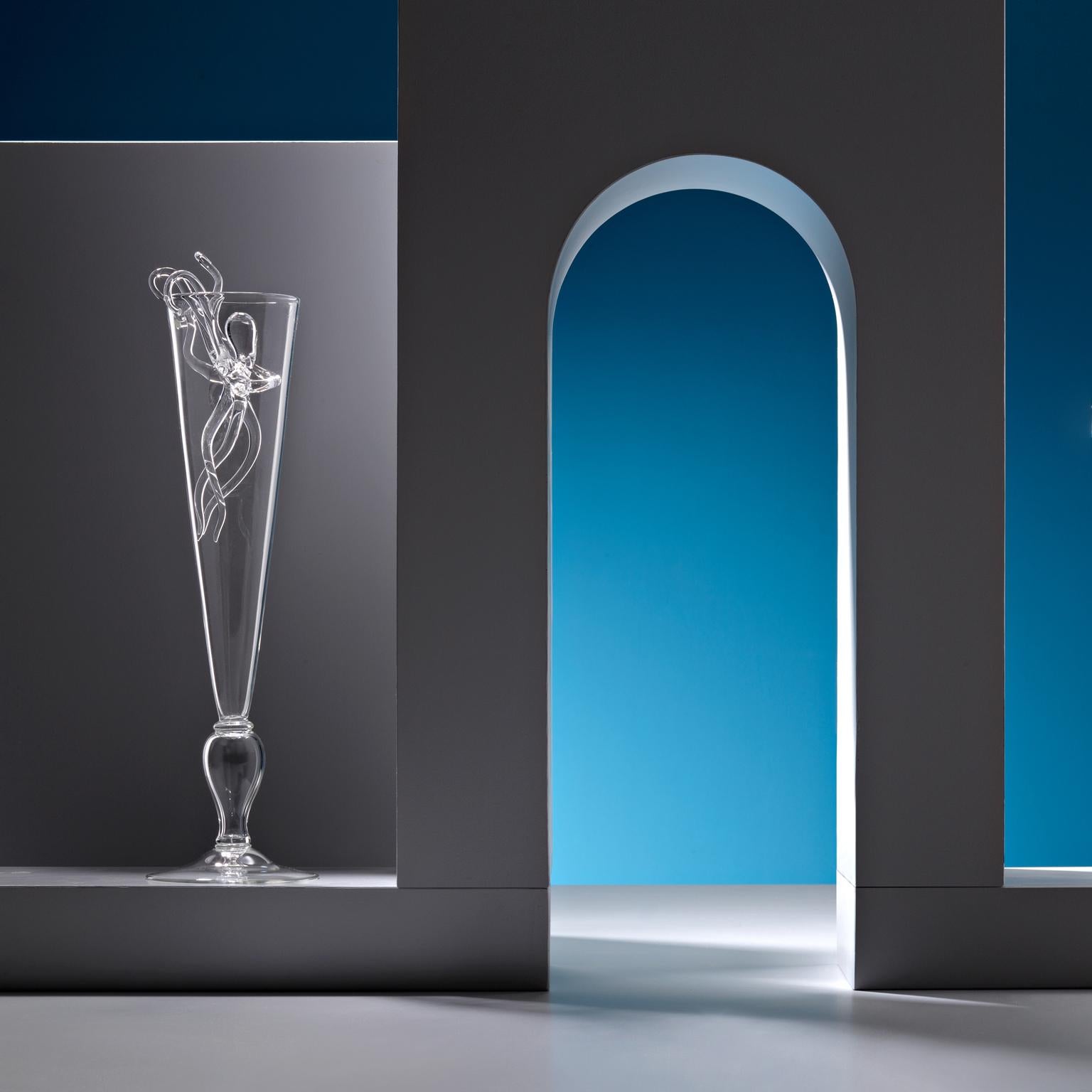 Contemporary Leggerezza Octopus Transparent Hand-Blown Glasses Full Set Crestani For Sale 1