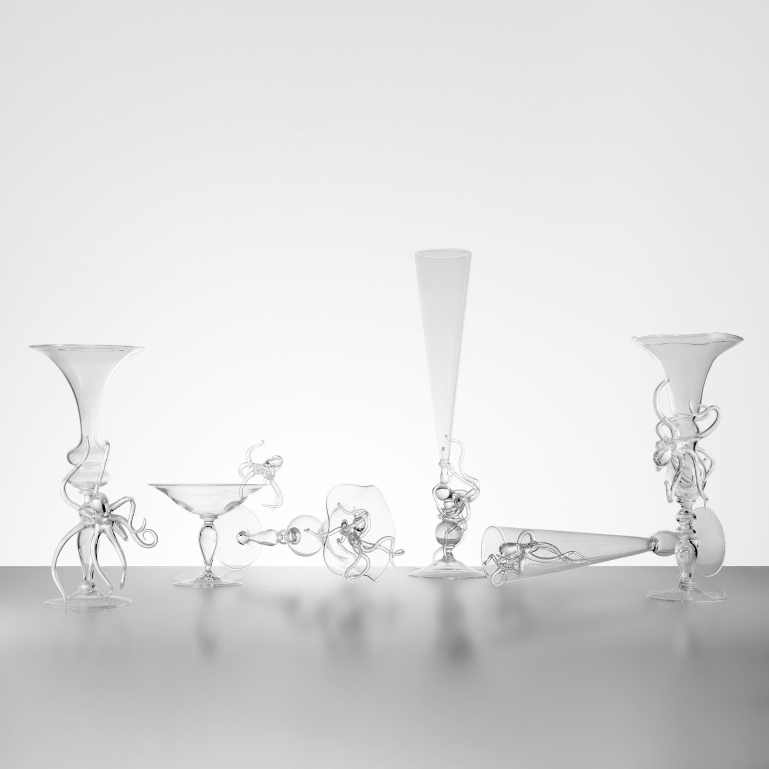 Contemporary Leggerezza Octopus Transparent Hand-Blown Glasses Full Set Crestani For Sale 3