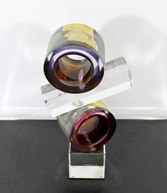 Contemporary Leon Applebaum Signed Abstract Art Glass Table Sculpture, 1990s