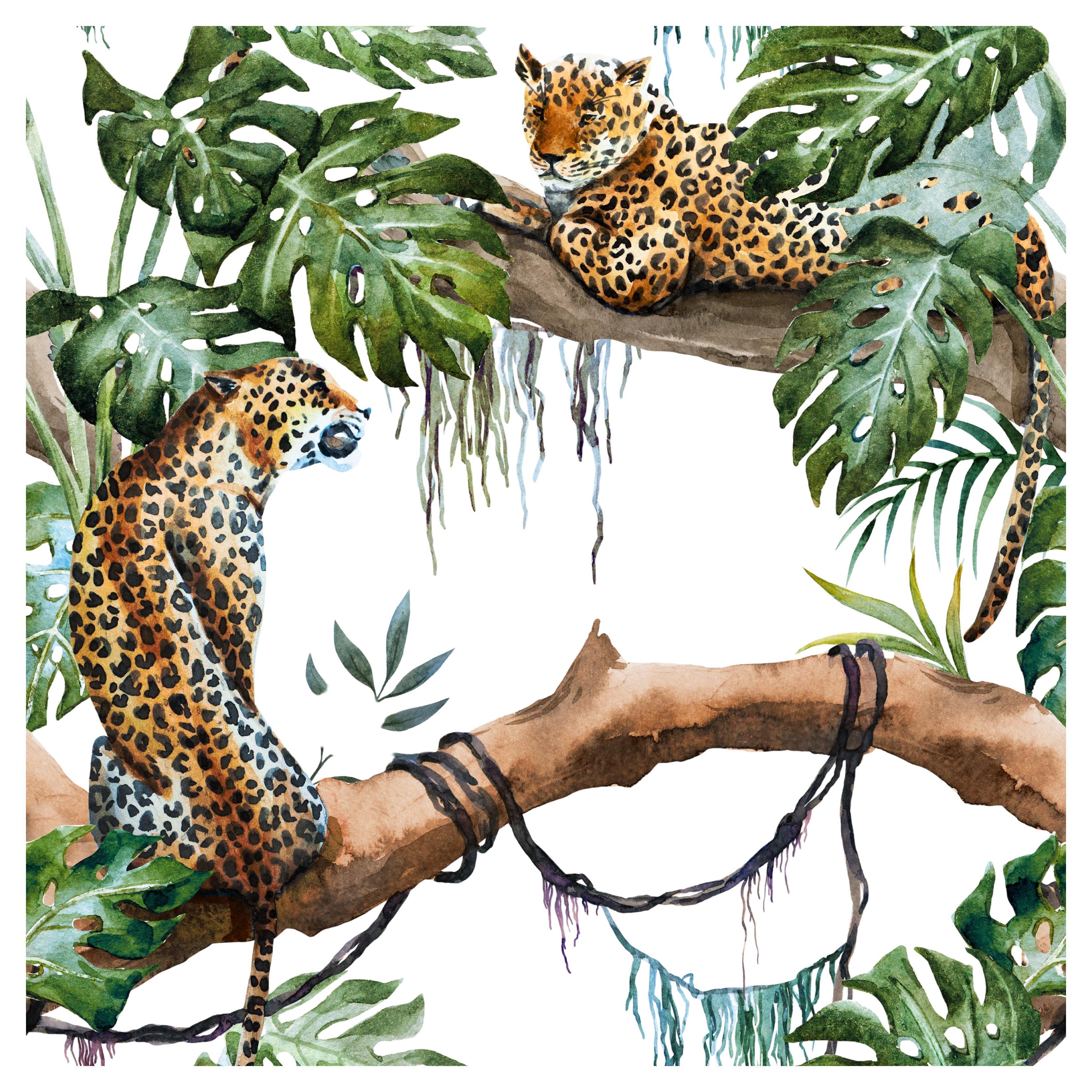 Contemporary Leopard auf Baum Seidentafel im Angebot