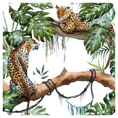 Contemporary Leopard on Tree Silk Panel