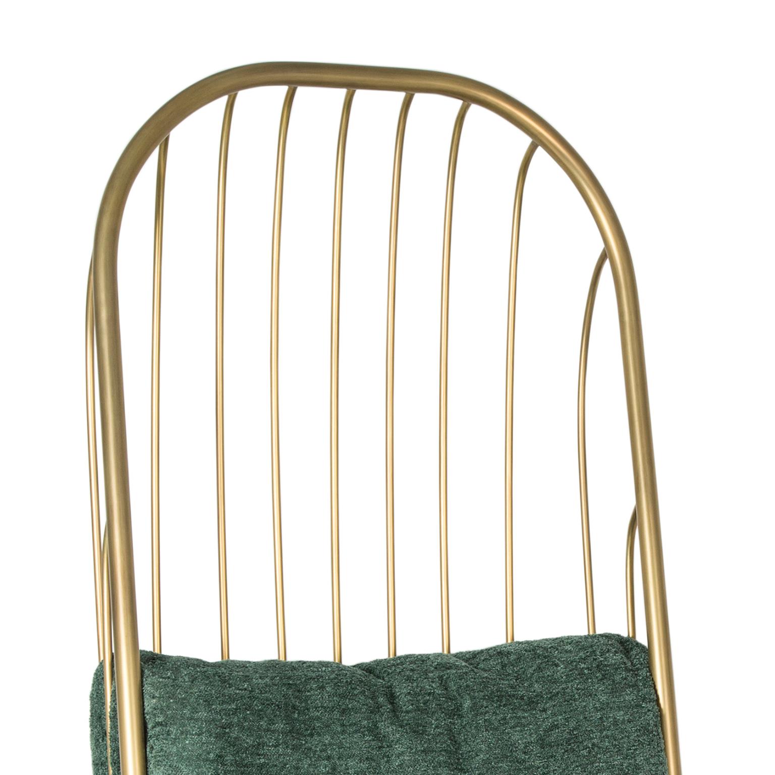 Portuguese Contemporary Liberty Armchair High Back in Aged Brass and Green Bouclé Cushions For Sale