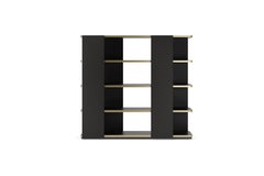 Contemporary Book Shelf, black Lacquered Shelves, Crossed Leather Details