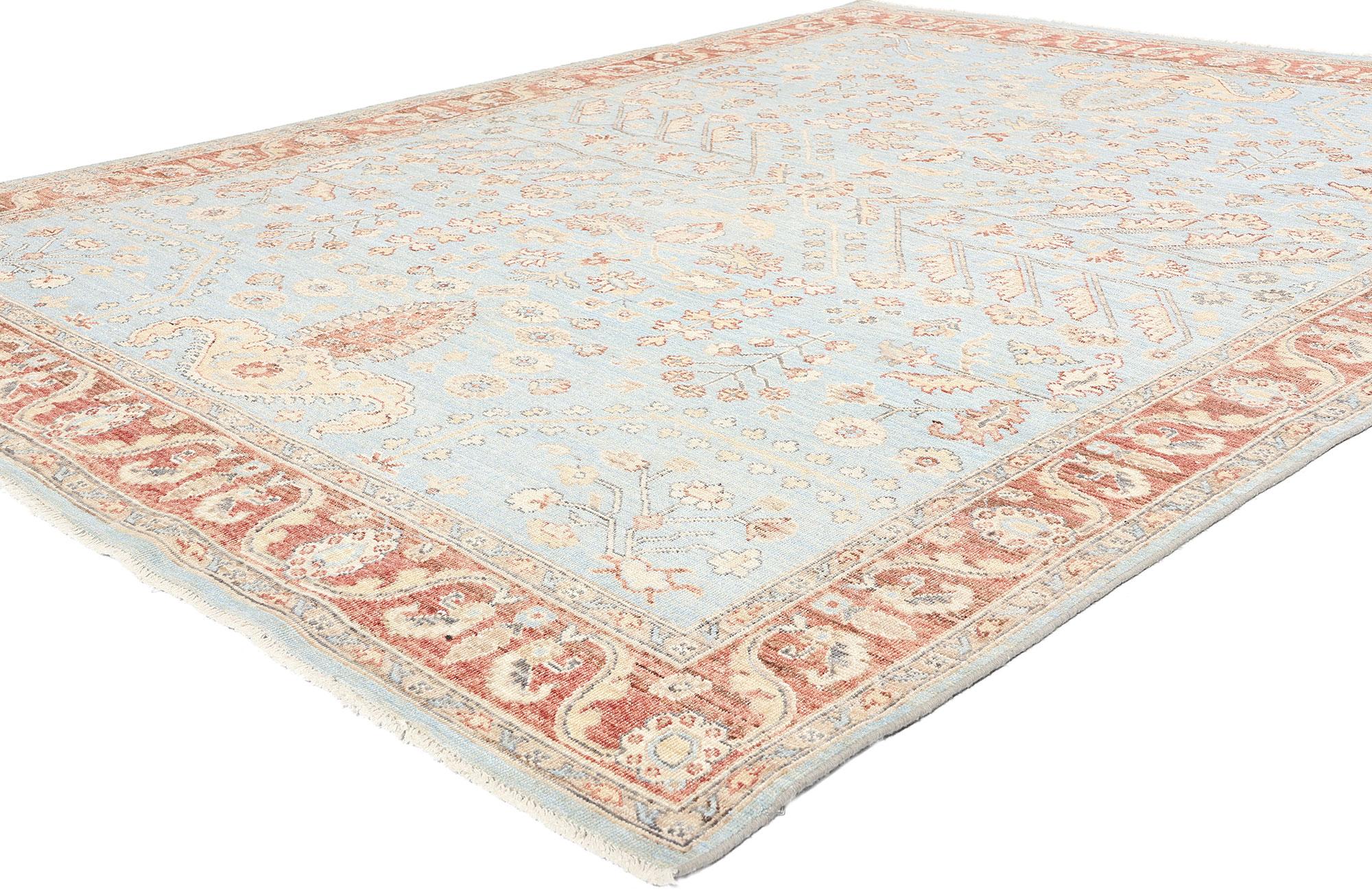 81114 Modern Light Blue Sultanabad Rug with Tree of Life Design, 07'09 x 10'00. Pakistani Sultanabad rugs are exquisite handcrafted creations originating from Pakistan and inspired by the traditional designs of Sultanabad rugs from Persia. Renowned