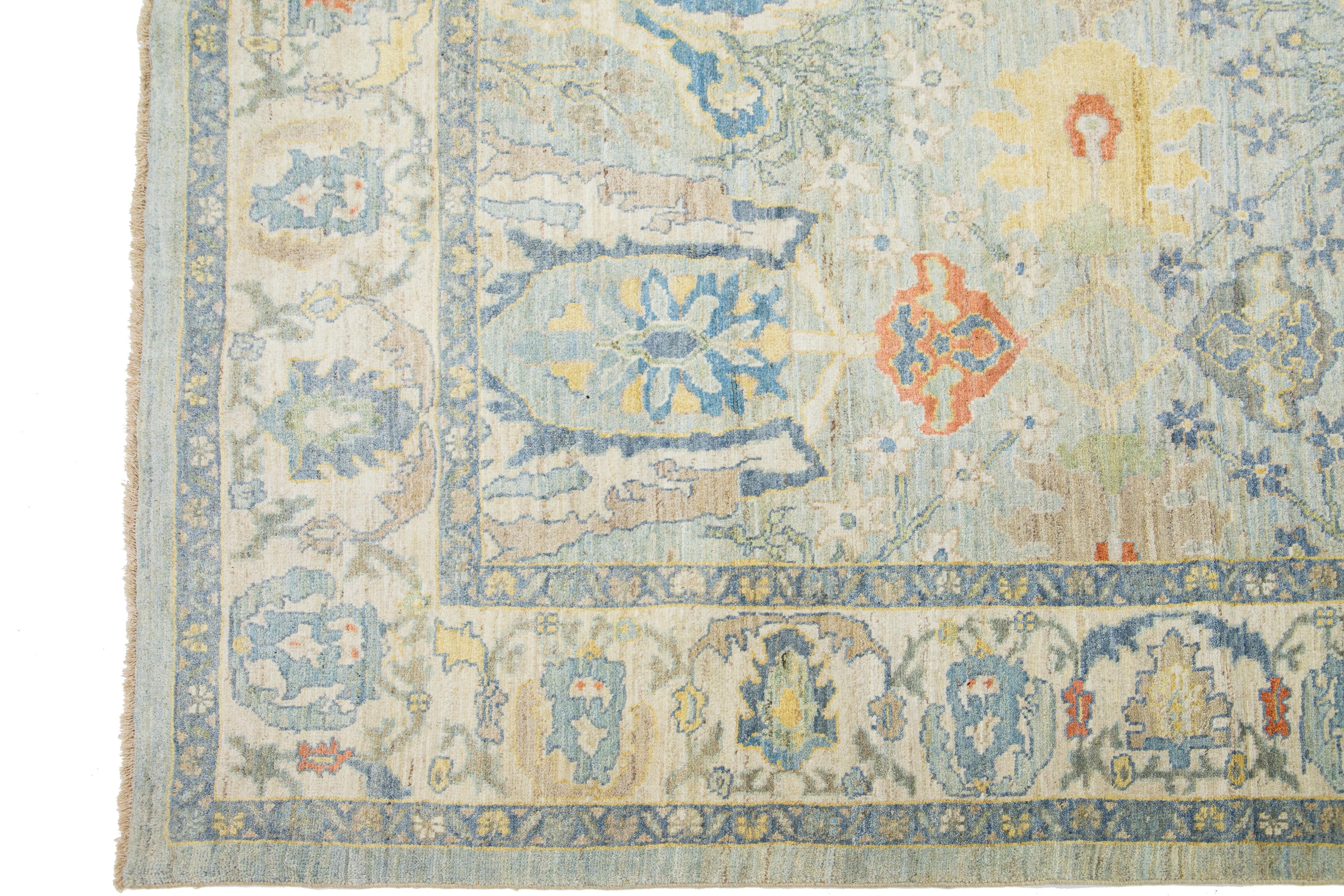 Contemporary Light Blue Sultanabad Wool Rug Handmade with Floral Pattern For Sale 1