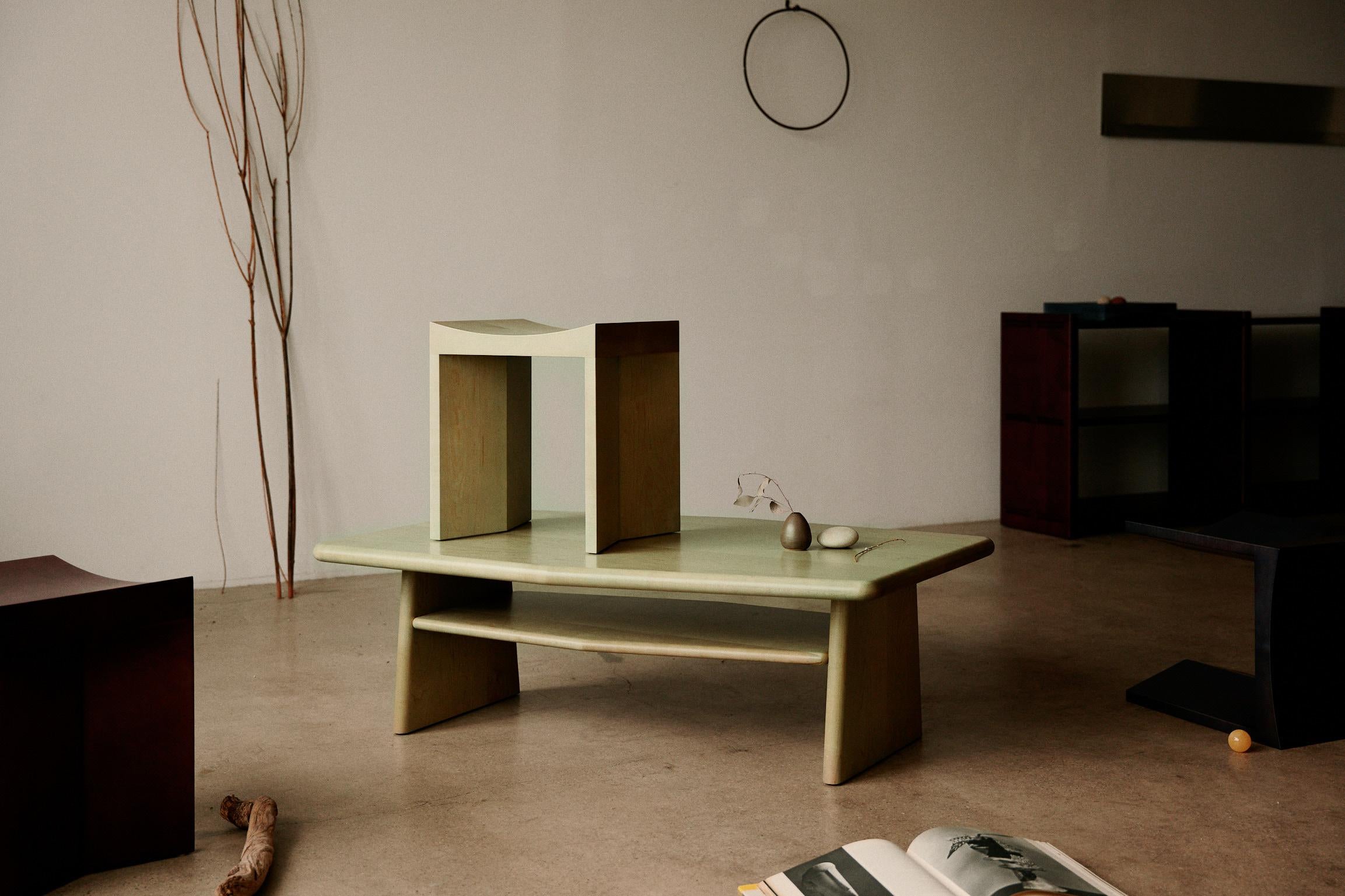 Contemporary Light Green Oblique Coffee Table in Maple by JUNTOS In New Condition For Sale In New York, NY