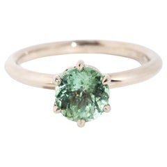 Contemporary Light Green Oval Tourmaline Solitaire Ring 18 Carat White Gold