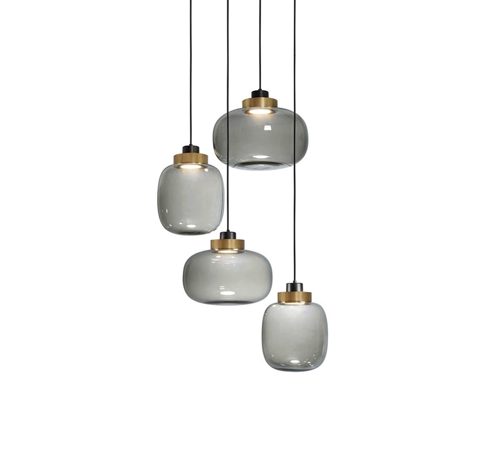 Contemporary Light Grey Chandelier 'Legier' by Tooy, 6 Pendants, Smoke Glass For Sale 4