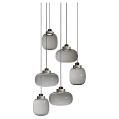 Contemporary Light Grey Chandelier 'Legier' by Tooy, 6 Pendants, Smoke Glass