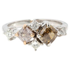 Contemporary Light Pink & Cognac Diamond Engagement Ring 18 Carat White Gold