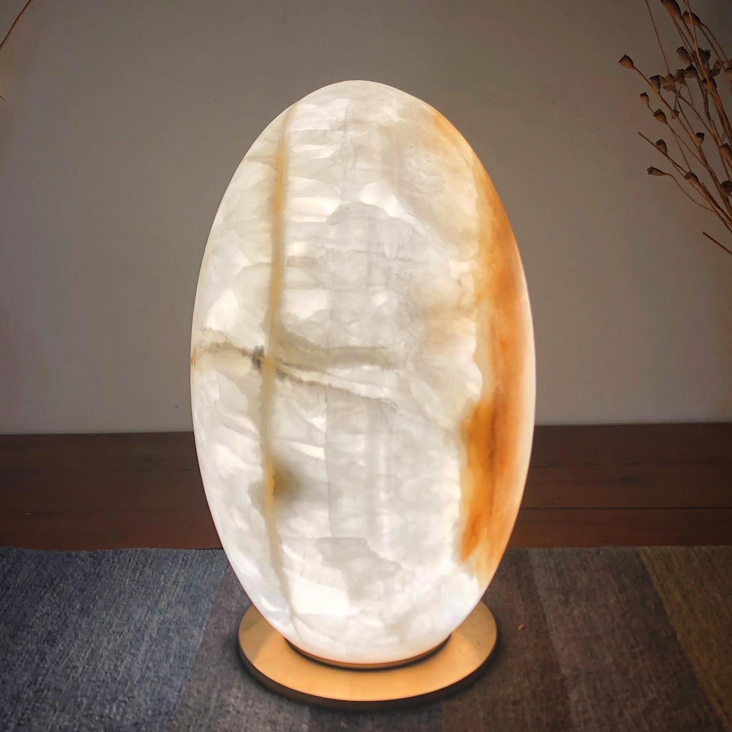 Italian Contemporary Light Sculpture Rebirth in White Onyx For Sale