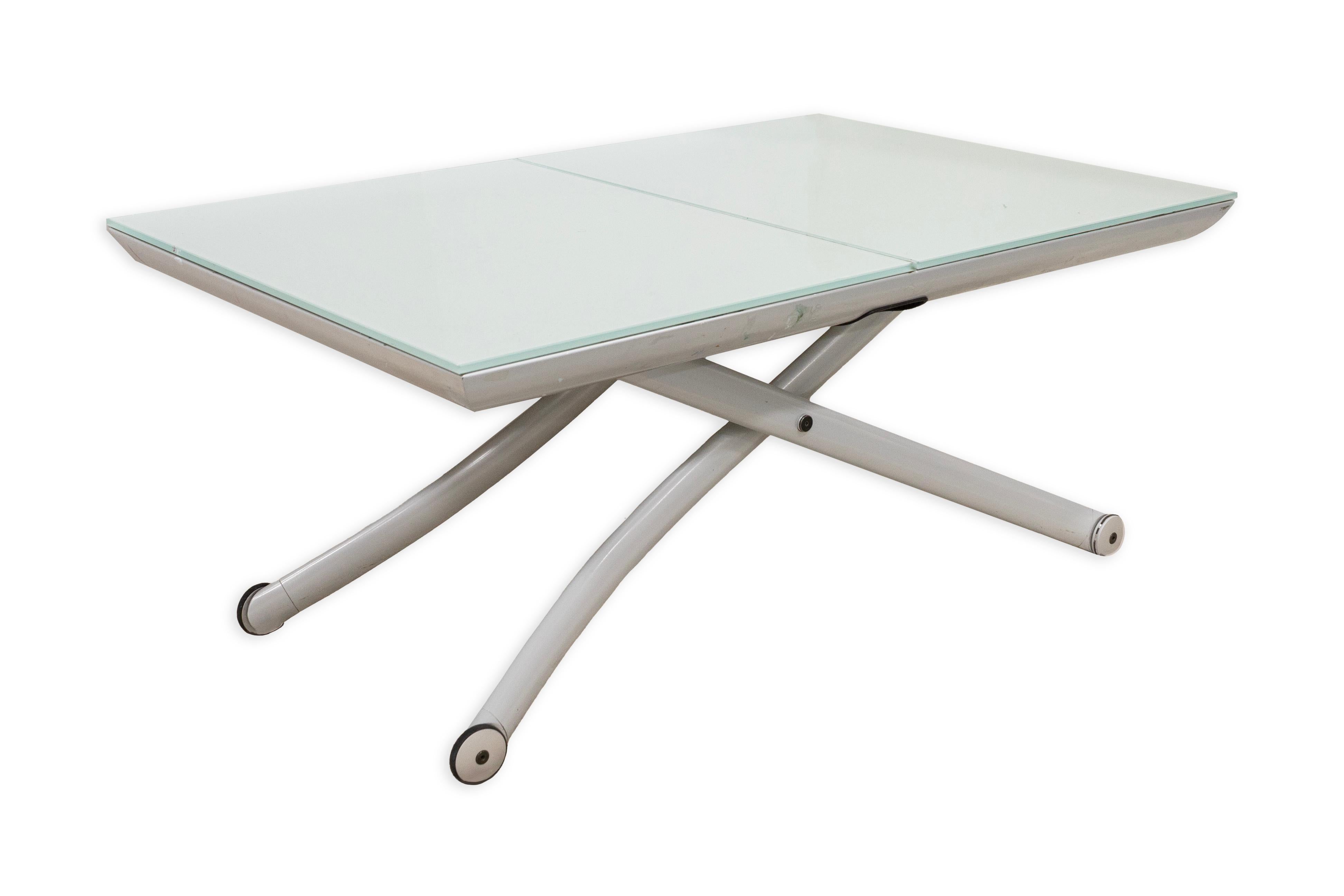 Post-Modern Contemporary Ligne Roset YoYo Postmodern Frosted Glass Adjustable Coffee Table For Sale