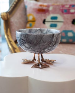 Contemporary Lilac Marble Bowl on Cast Bronze Duck Feet