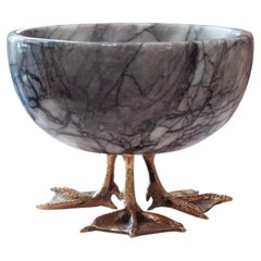 Contemporary Lilac Marble Bowl on Cast Bronze Duck Feet