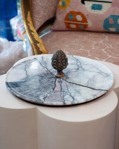 Contemporary Lilac Marble Cake Plate with Cast Bronze Pinecone