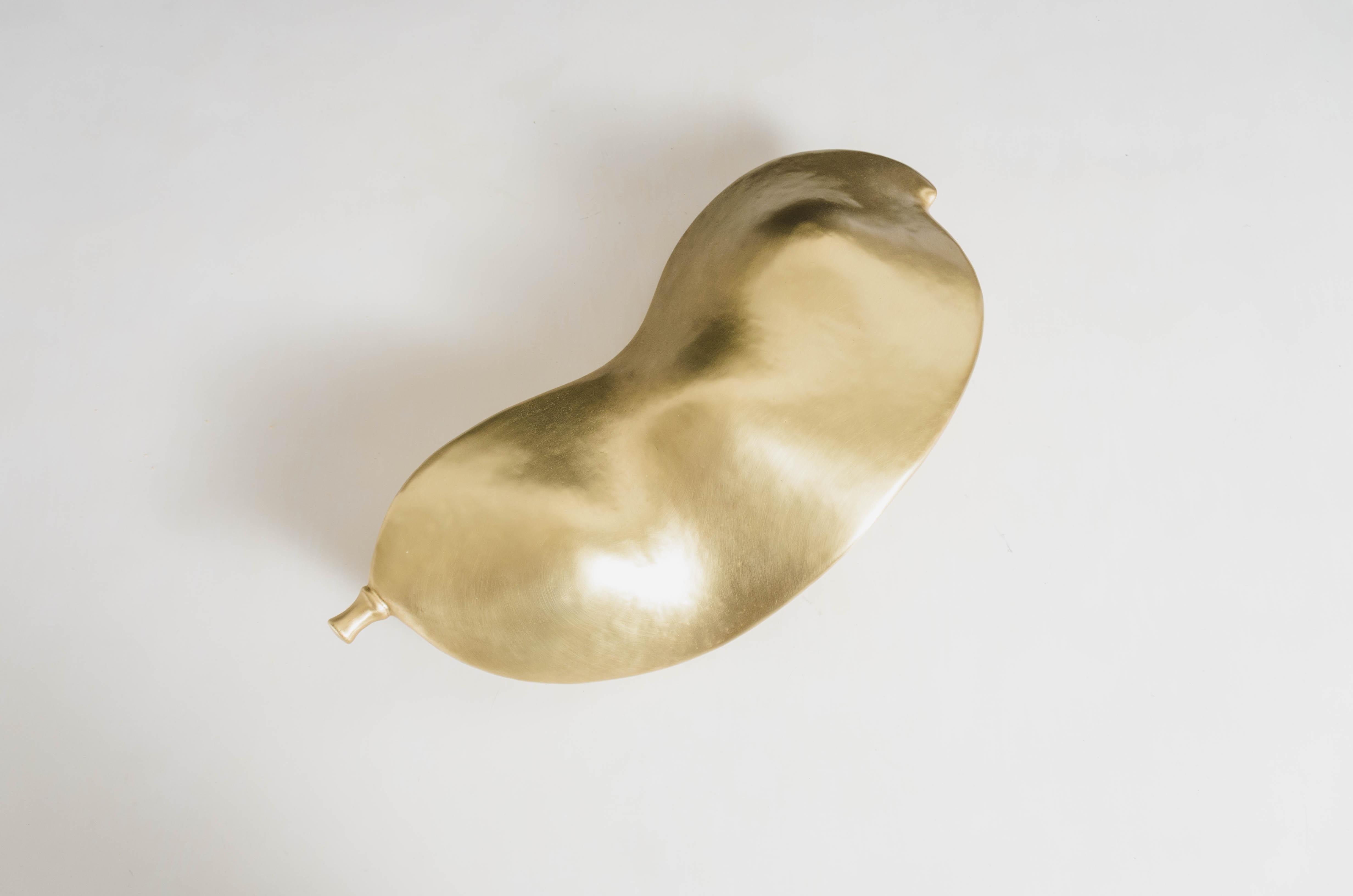 Modern Contemporary Lima Bean Sculpture in Brass by Robert Kuo, Hand Repoussé, Limited For Sale
