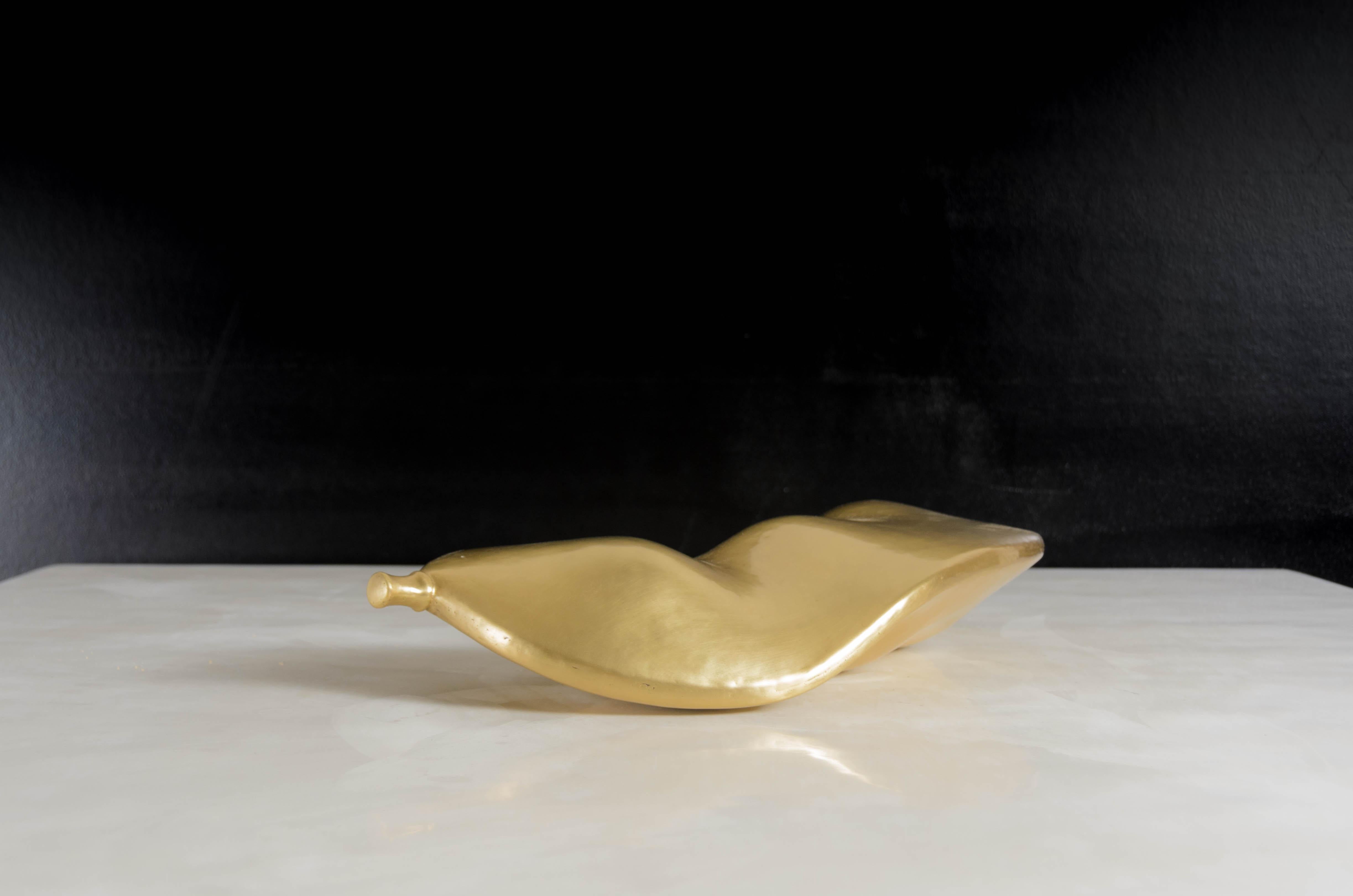 Contemporary Lima Bean Sculpture in Brass by Robert Kuo, Hand Repoussé, Limited In New Condition For Sale In Los Angeles, CA