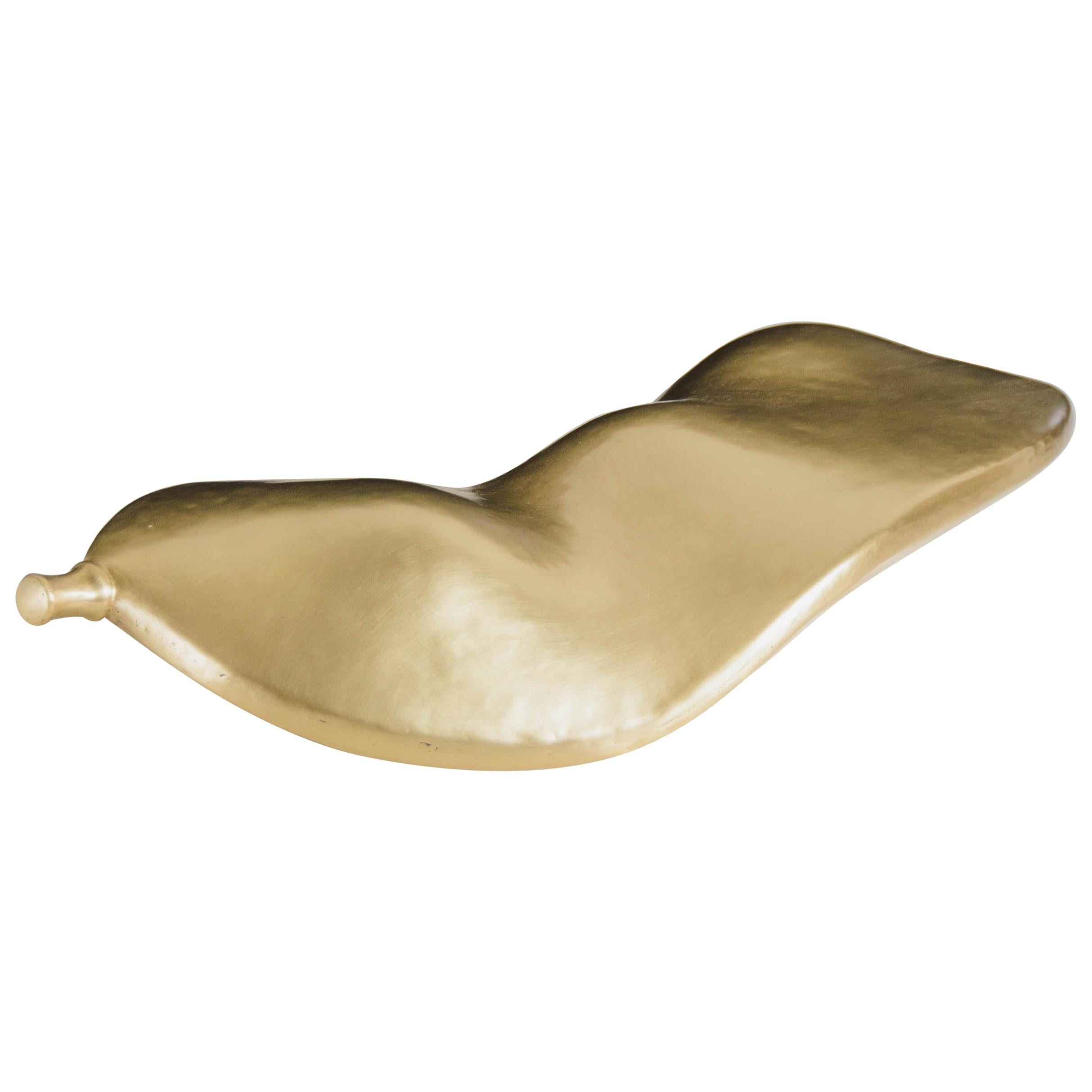 Contemporary Lima Bean Sculpture in Brass by Robert Kuo, Hand Repoussé, Limited For Sale