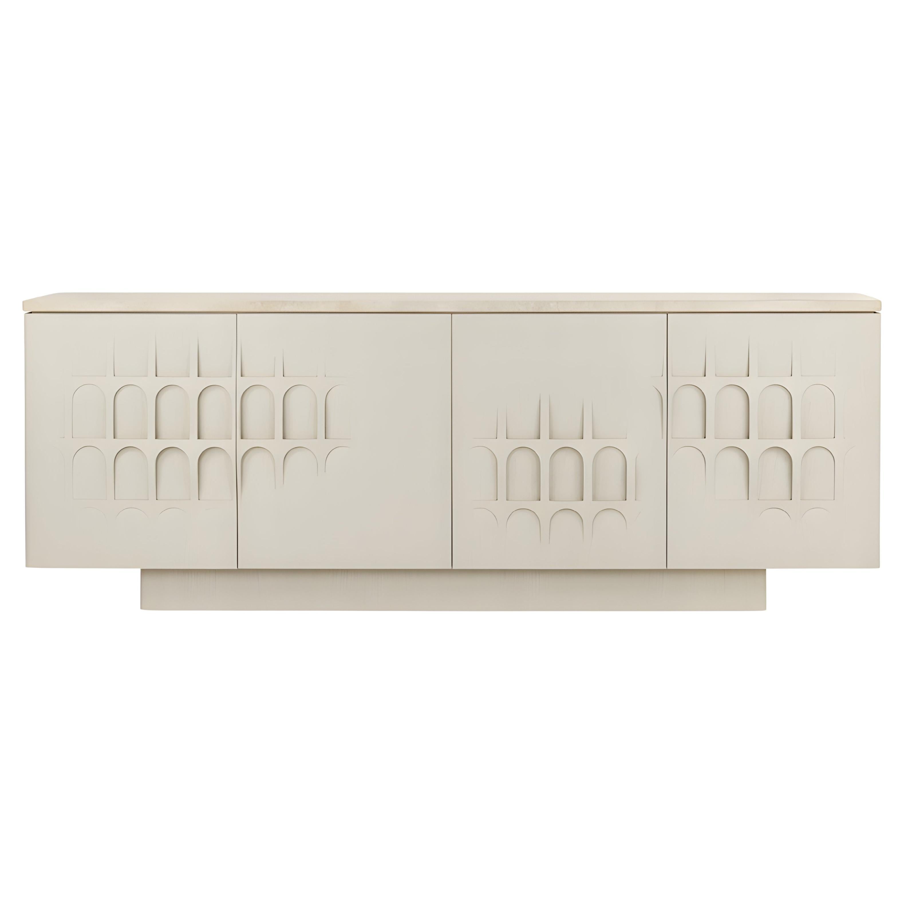 Contemporary Limed Oak Sideboard with Travertine Stone Top By José Castro