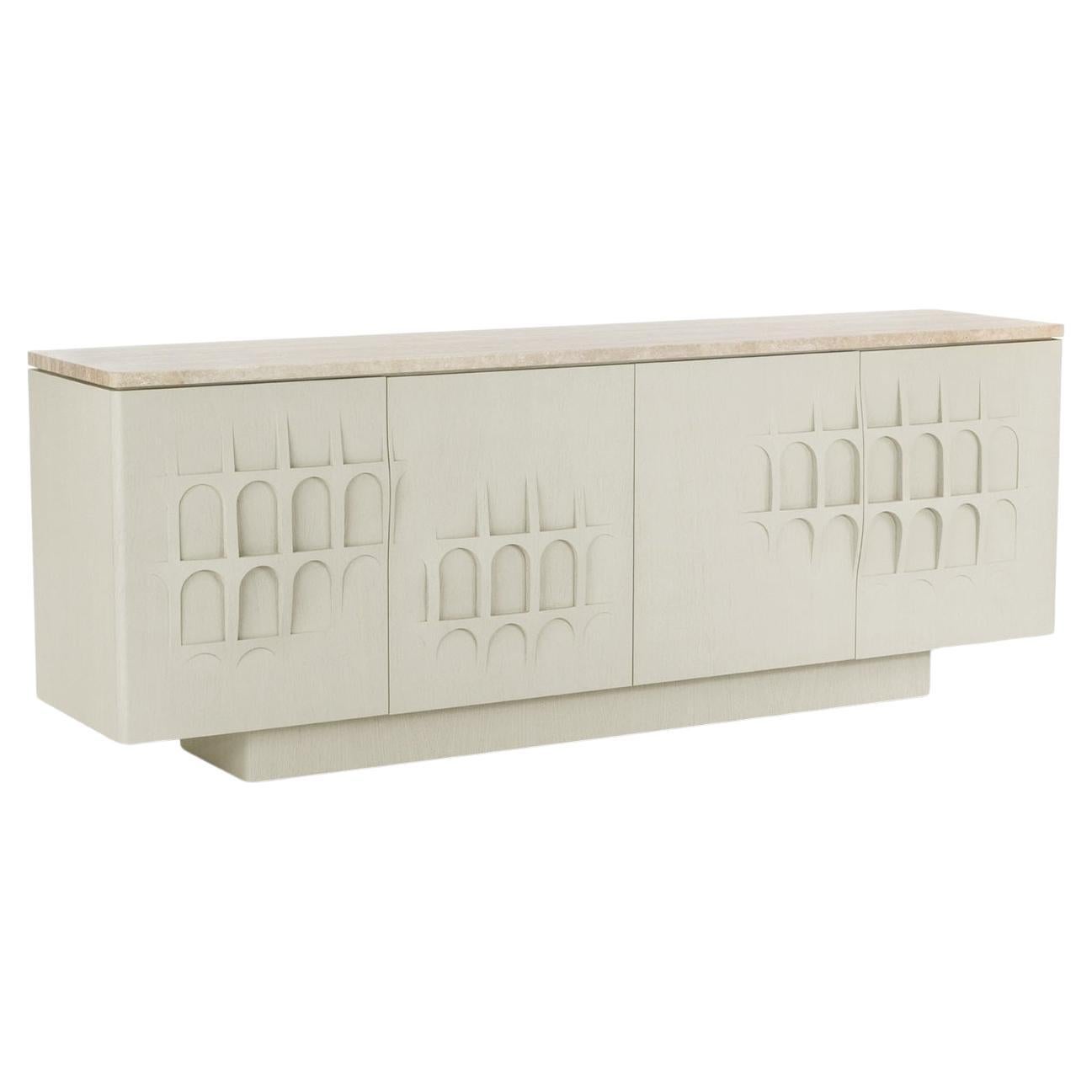 Contemporary Limed Oak Sideboard with Travertine Stone Top in vendita