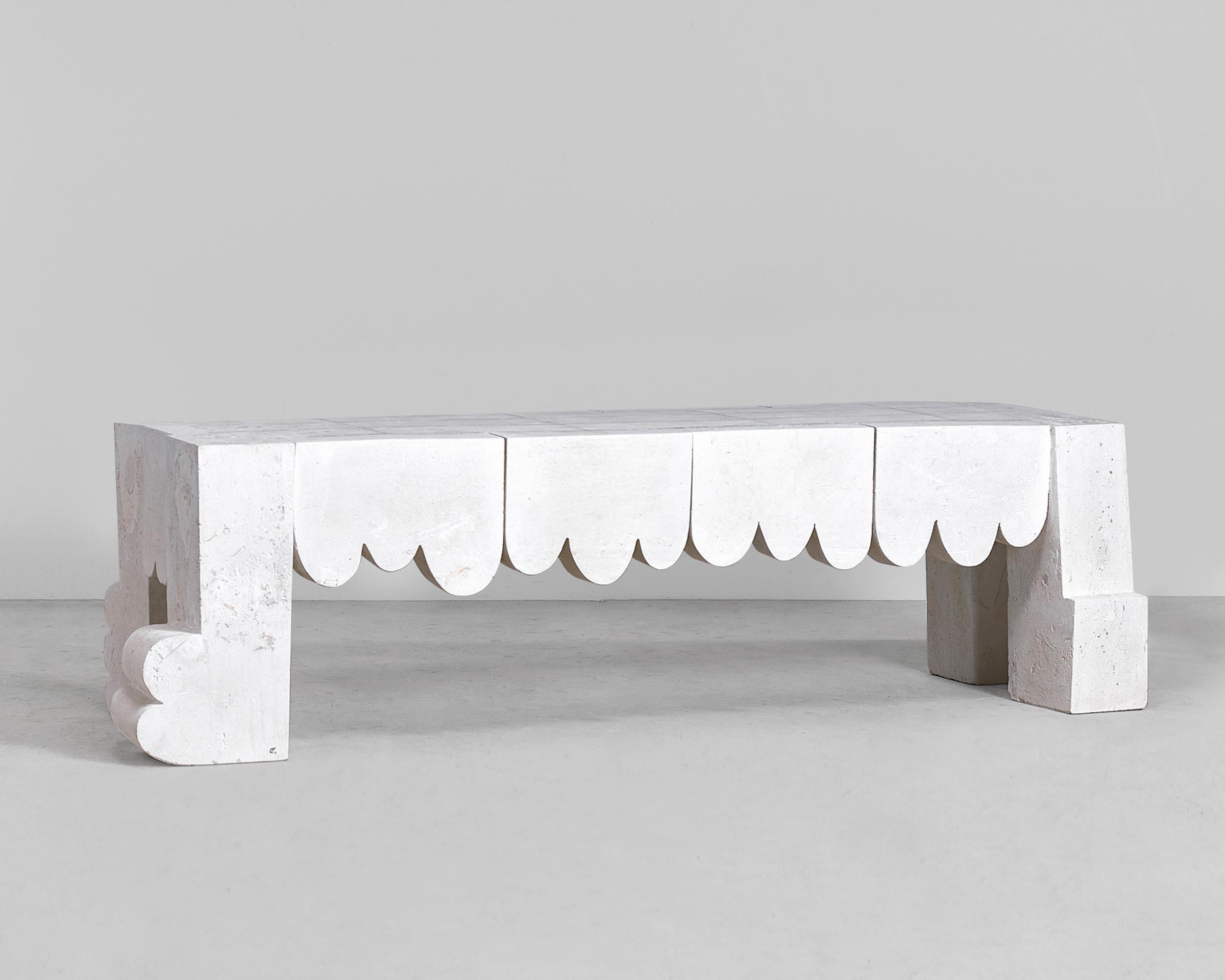 Contemporary coffee table 'Bobster' by denHolm.
Color : Natural White

Each creation is unique and signed by the artist.

Dimensions:
H. 36 cm
L. 68 cm
W. 105 cm

Material:
South Australian Limestone, sculpted entirely by hand.
---
Artist and