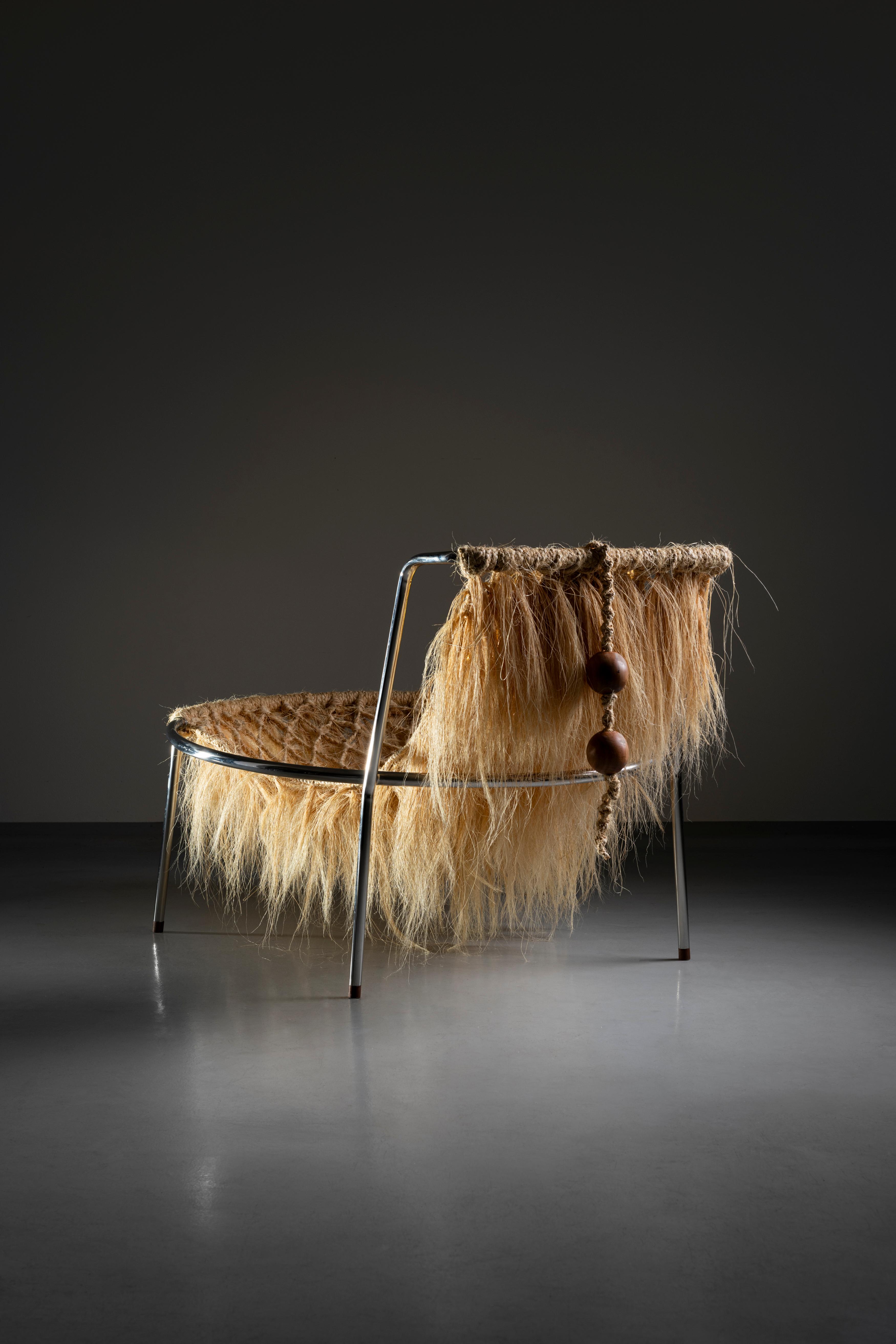 Brazilian Contemporary limited edition armchair - stainless steel and natural fiber For Sale