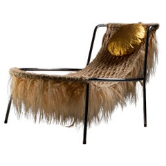 Contemporary limited edition armchair - stainless steel and natural fiber