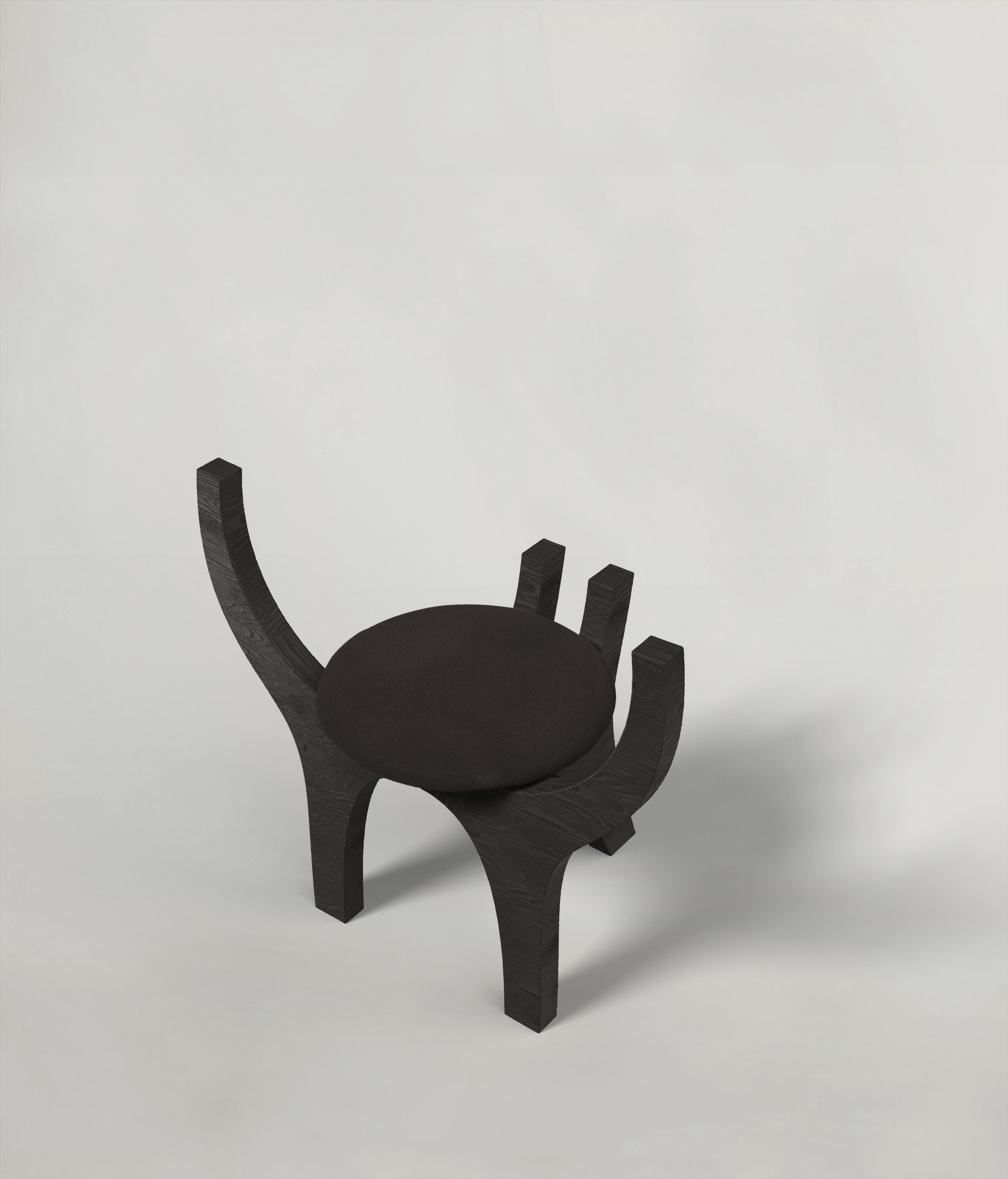 Veneer Contemporary Limited Edition Black Wood Stool, Zero V1 by Edizione Limitata For Sale