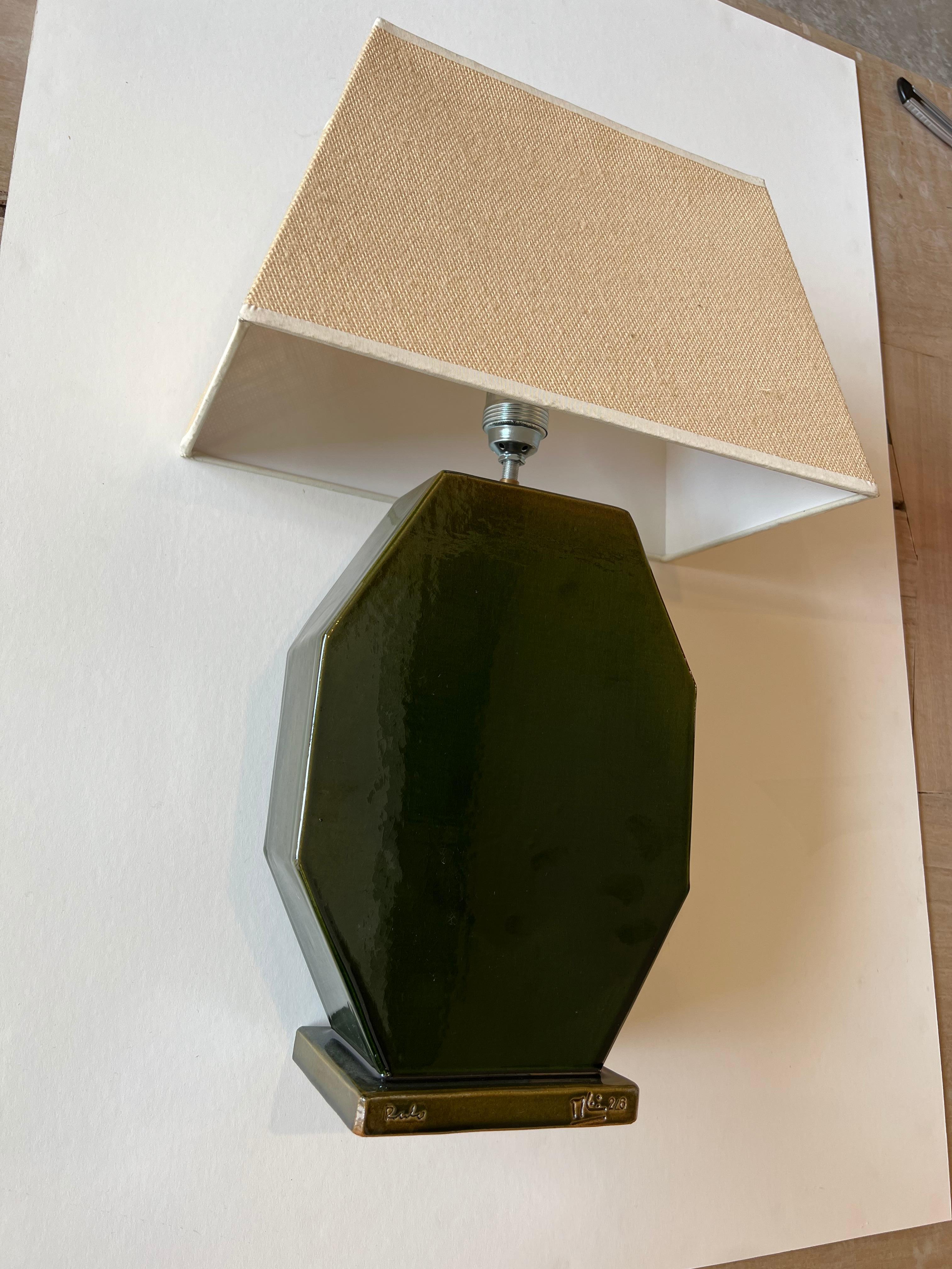 Contemporary Limited Edition Handmade Ceramic Table Side Lamp, Olive Green For Sale 5