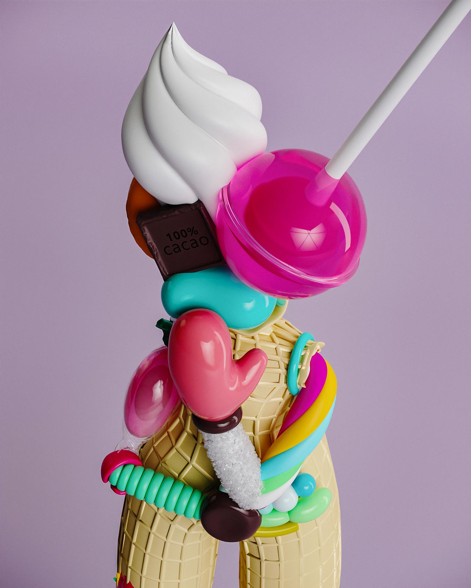 Escultura contemporánea de edición limitada en técnica mixta de 45 cm Candy Lady de Taras Yoom Plástico en venta